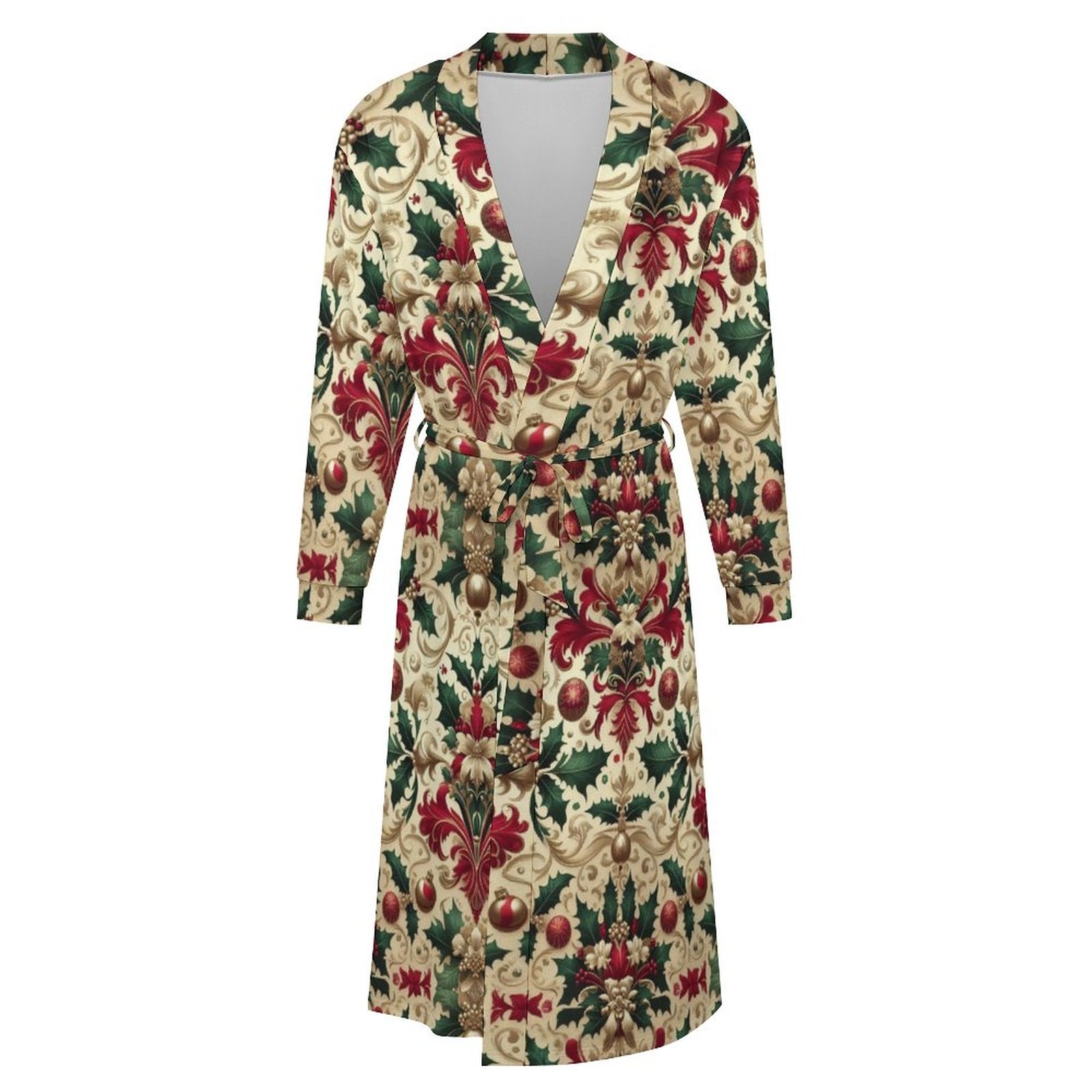 Christmas Damask Pattern Adult Robe – Milk Fiber, All-Over Printing by SALE-Personal Design