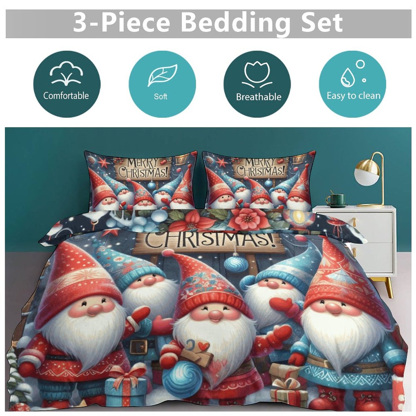 Christmas Gnomes 3-Piece Bedding Set-102"x90"/ 259x229cm (Dual-sided Printing) by SALE-Personal Design