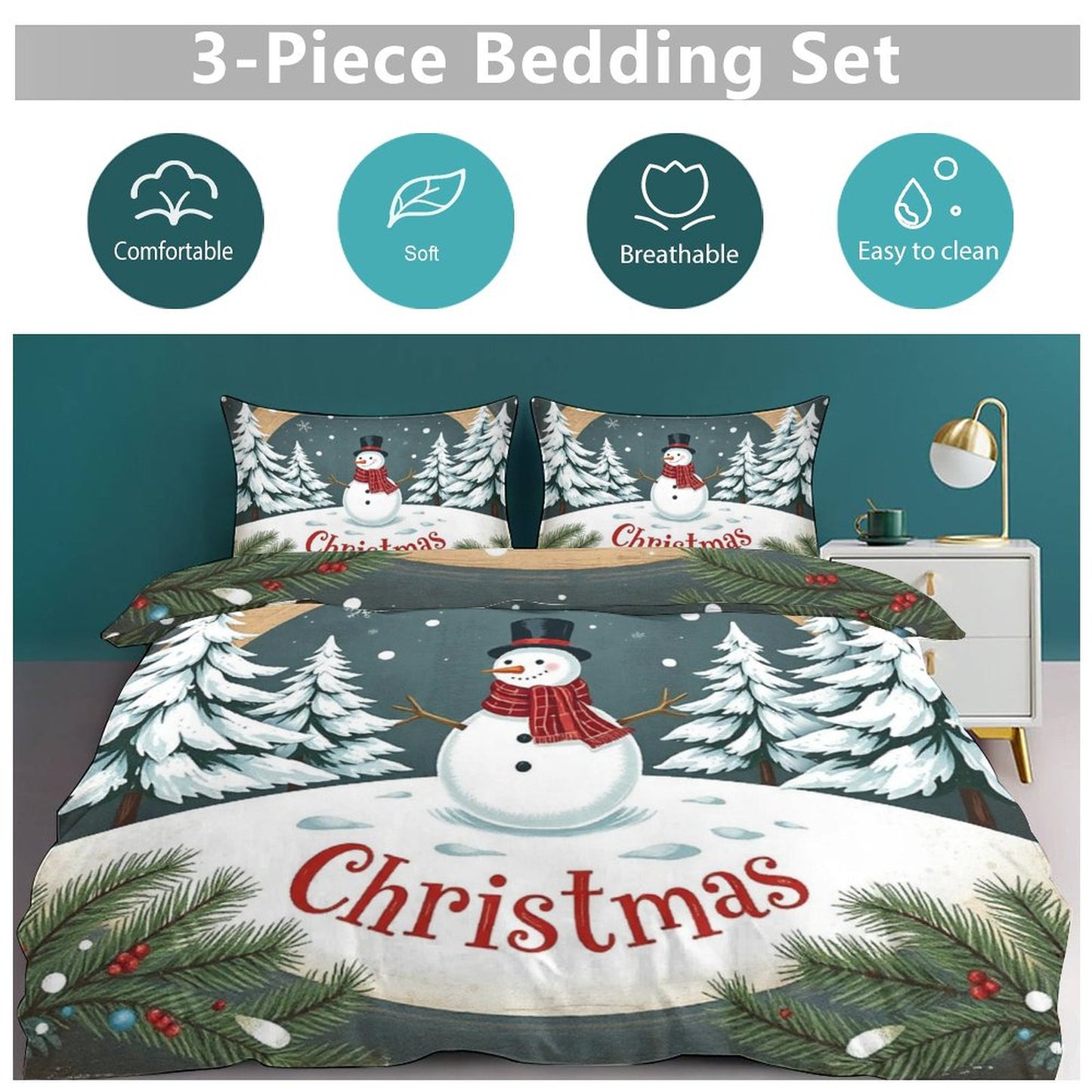 Christmas 3-Piece Bedding Set-90"x90"/ 229x229cm (Dual-sided Printing) by SALE-Personal Design