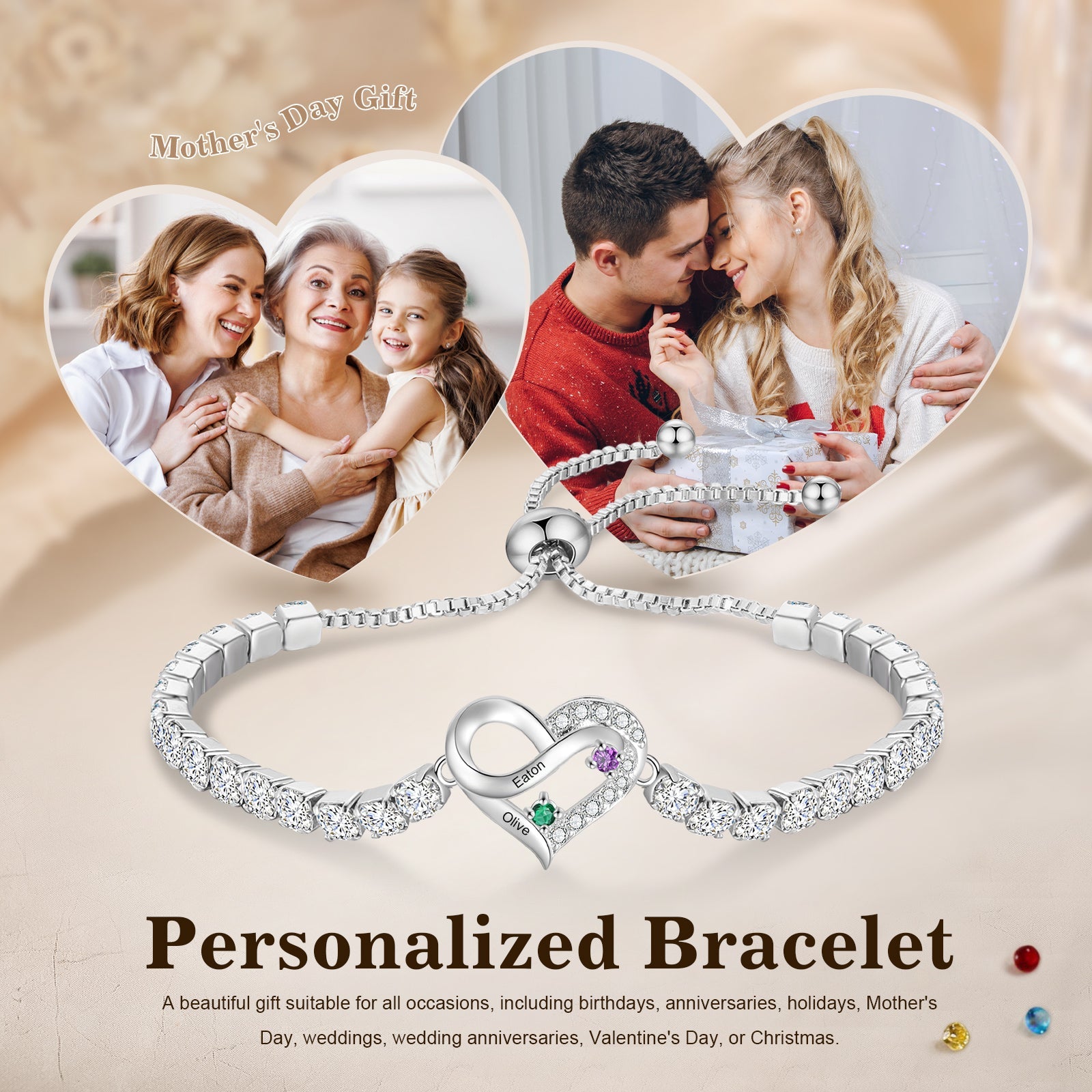 Brass personalized birthstone bracelets - JewelryLuxeUS.Shop
