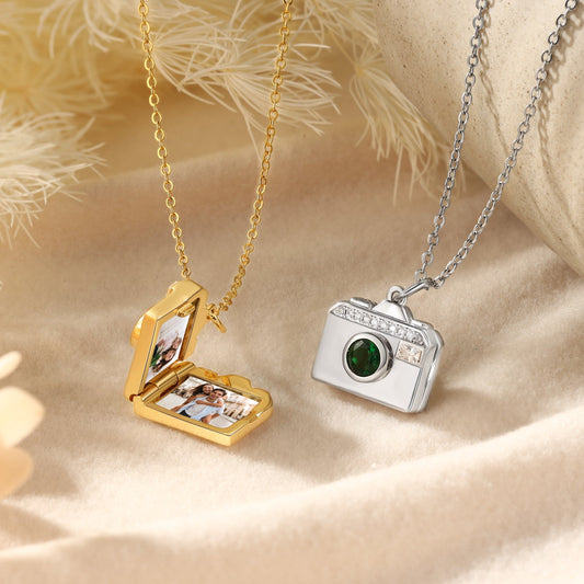Brass Personalized birthstone & photo necklace - JewelryLuxeUS.Shop