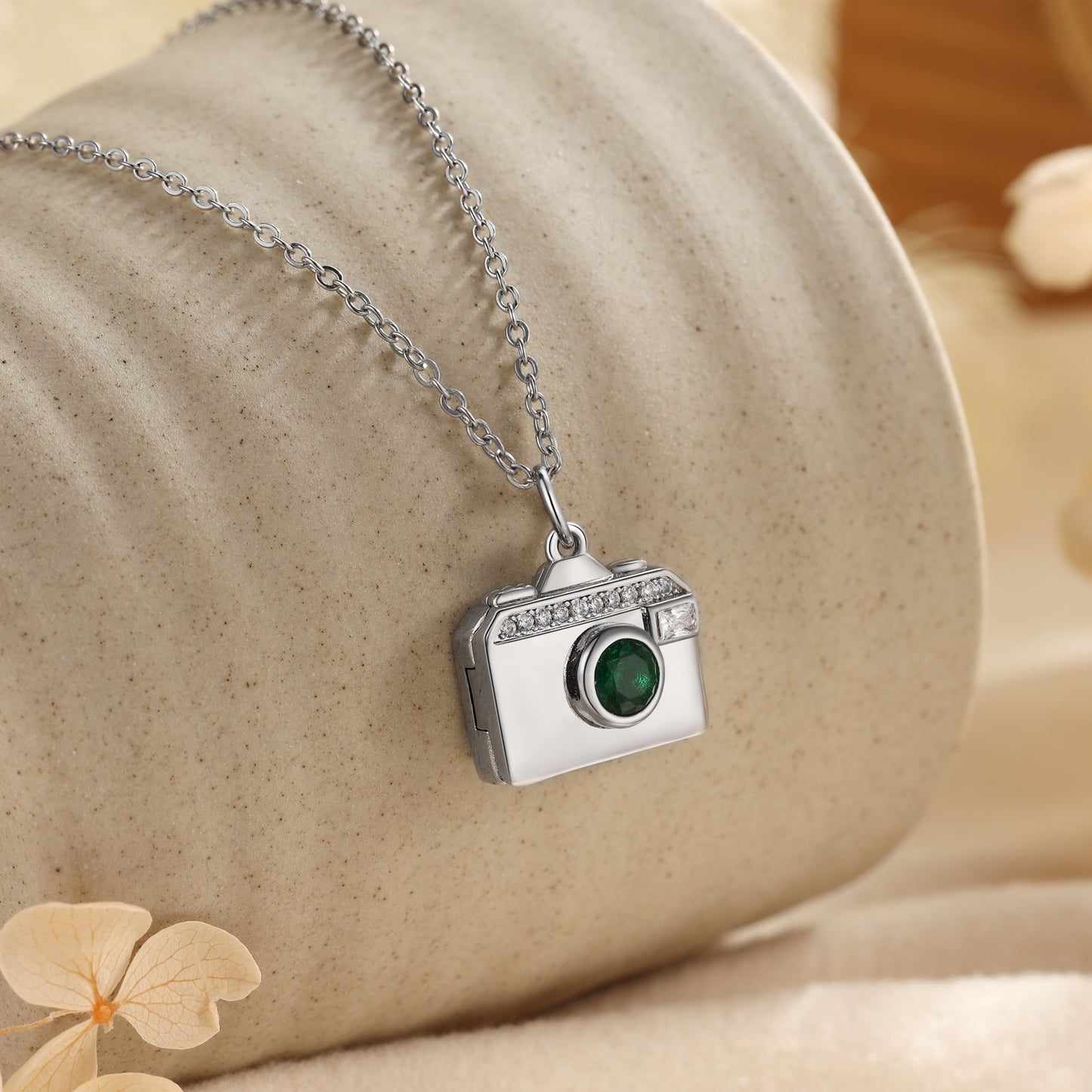 Brass Personalized birthstone & photo necklace - JewelryLuxeUS.Shop