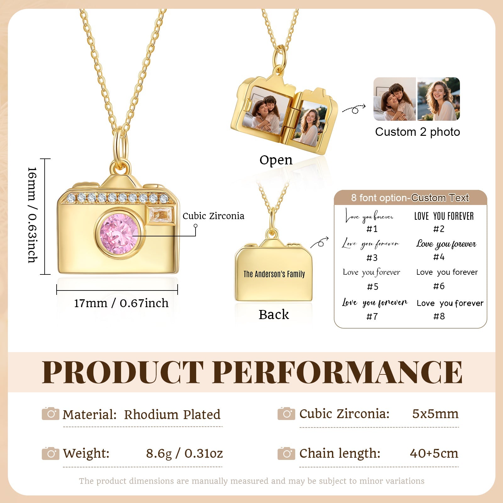 Brass Personalized birthstone & photo necklace - JewelryLuxeUS.Shop