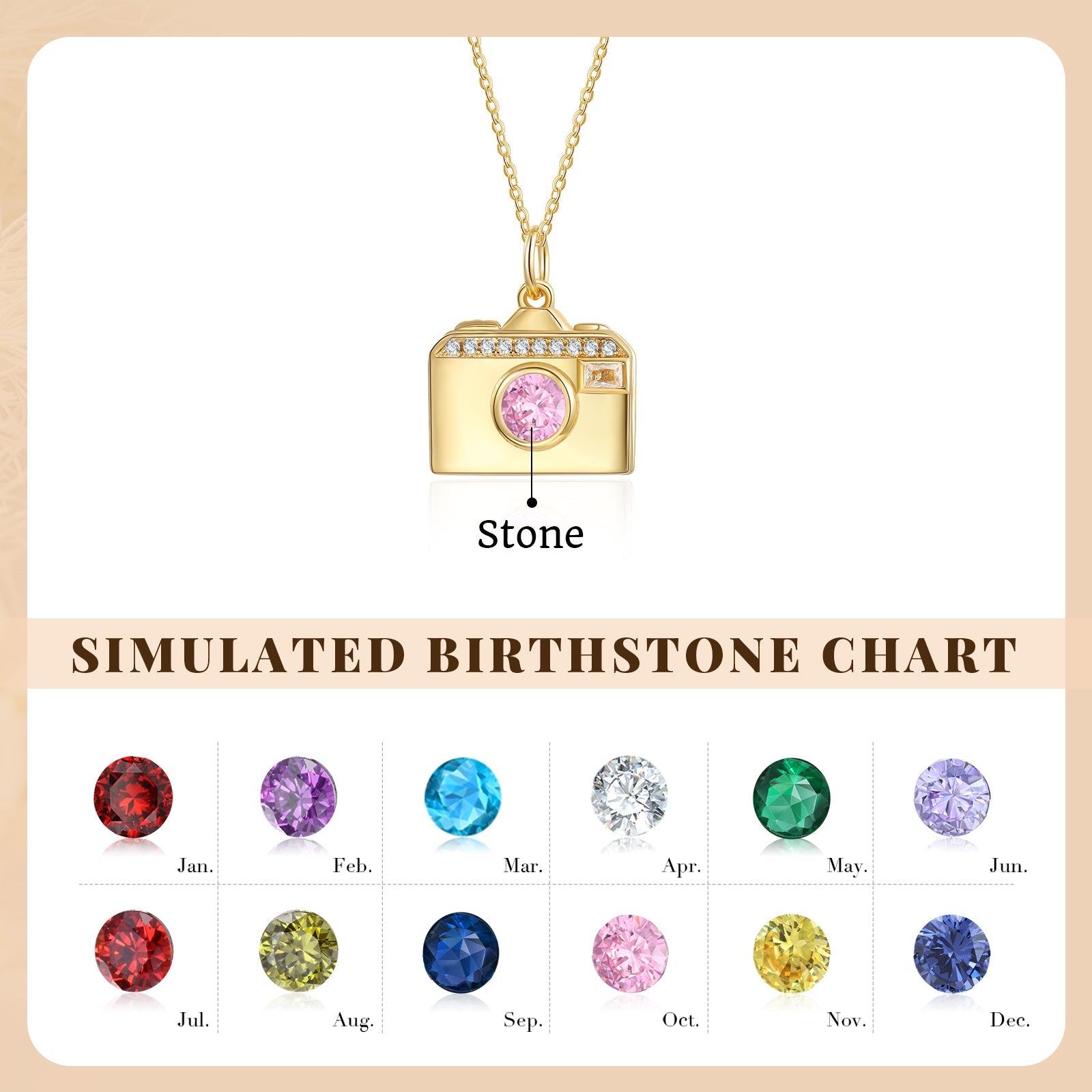 Brass Personalized birthstone & photo necklace - JewelryLuxeUS.Shop
