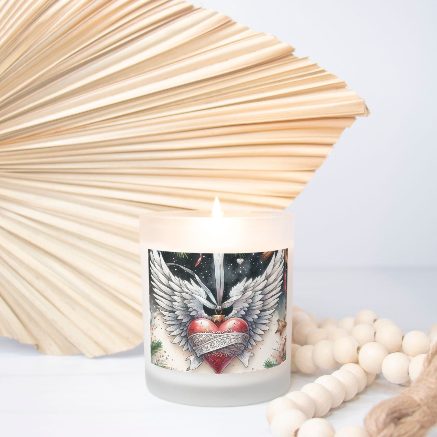 Angel Wings Christmas Candle Frosted Glass (Hand Poured 11 oz) by ChristmasLoving.Shop