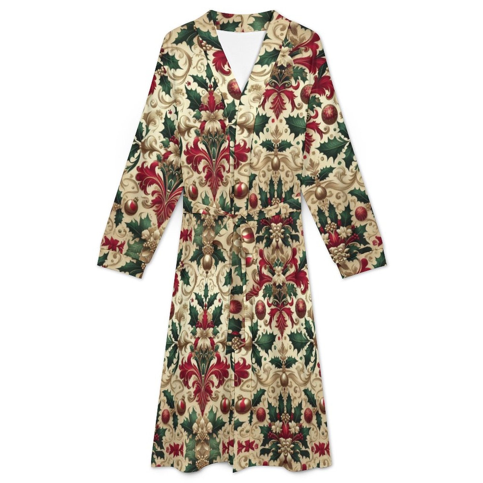 Christmas Damask Pattern Adult Robe – Milk Fiber, All-Over Printing by SALE-Personal Design