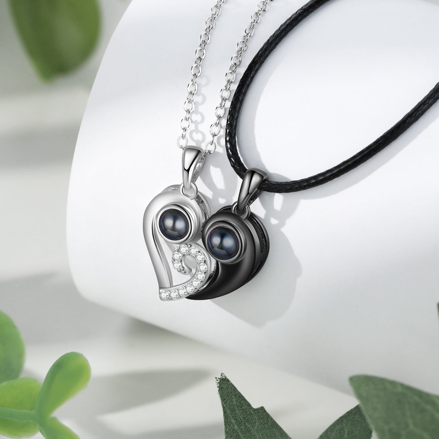 Custom Couple Projection Heart Necklace Set – Personalized Photo Inside Matching Love Jewelry