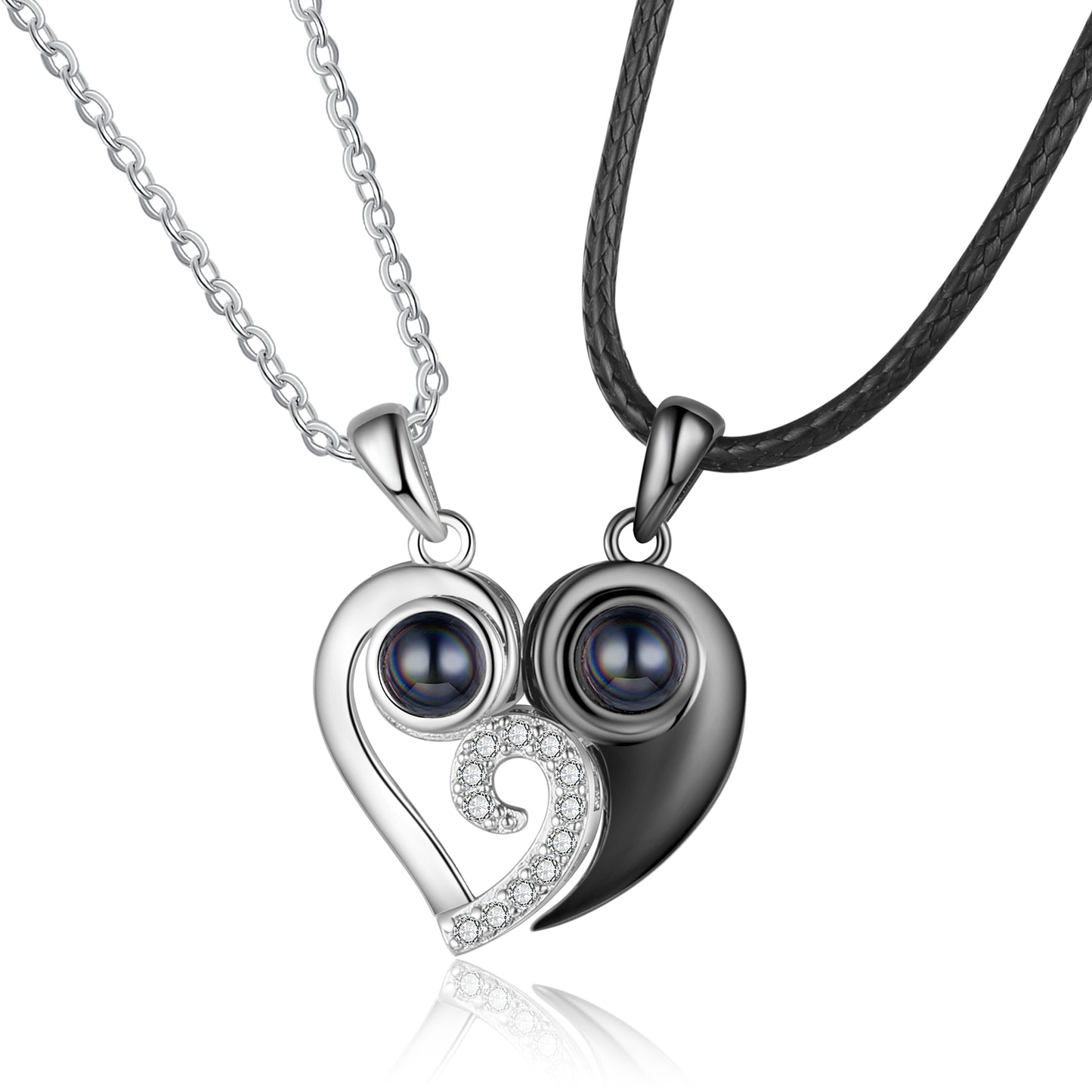 Custom Couple Projection Heart Necklace Set – Personalized Photo Inside Matching Love Jewelry
