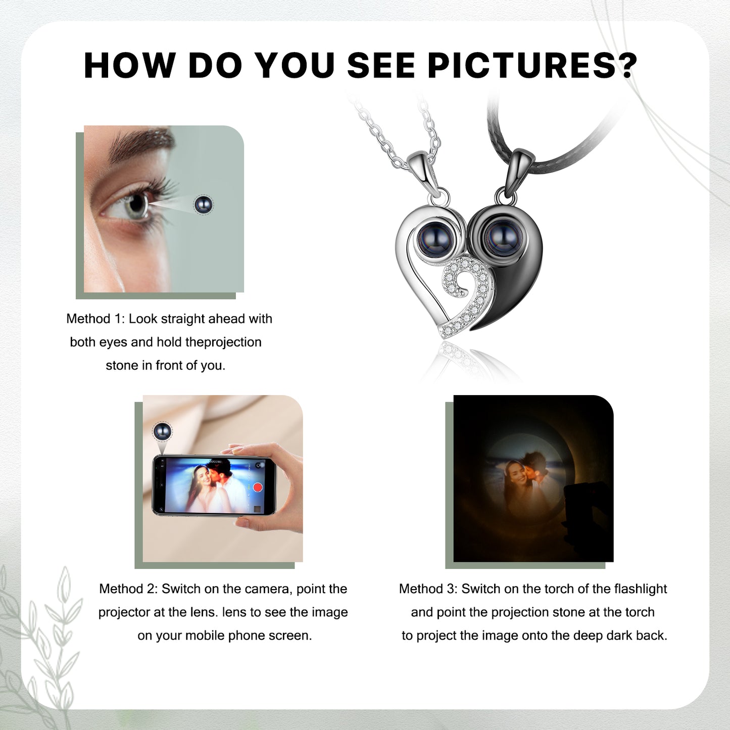 Custom Couple Projection Heart Necklace Set – Personalized Photo Inside Matching Love Jewelry