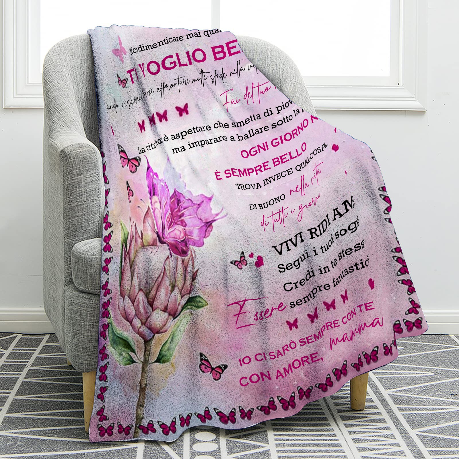 Flowers and Butterflies Pattern Italian Language Flannel Blanket by cmoffer