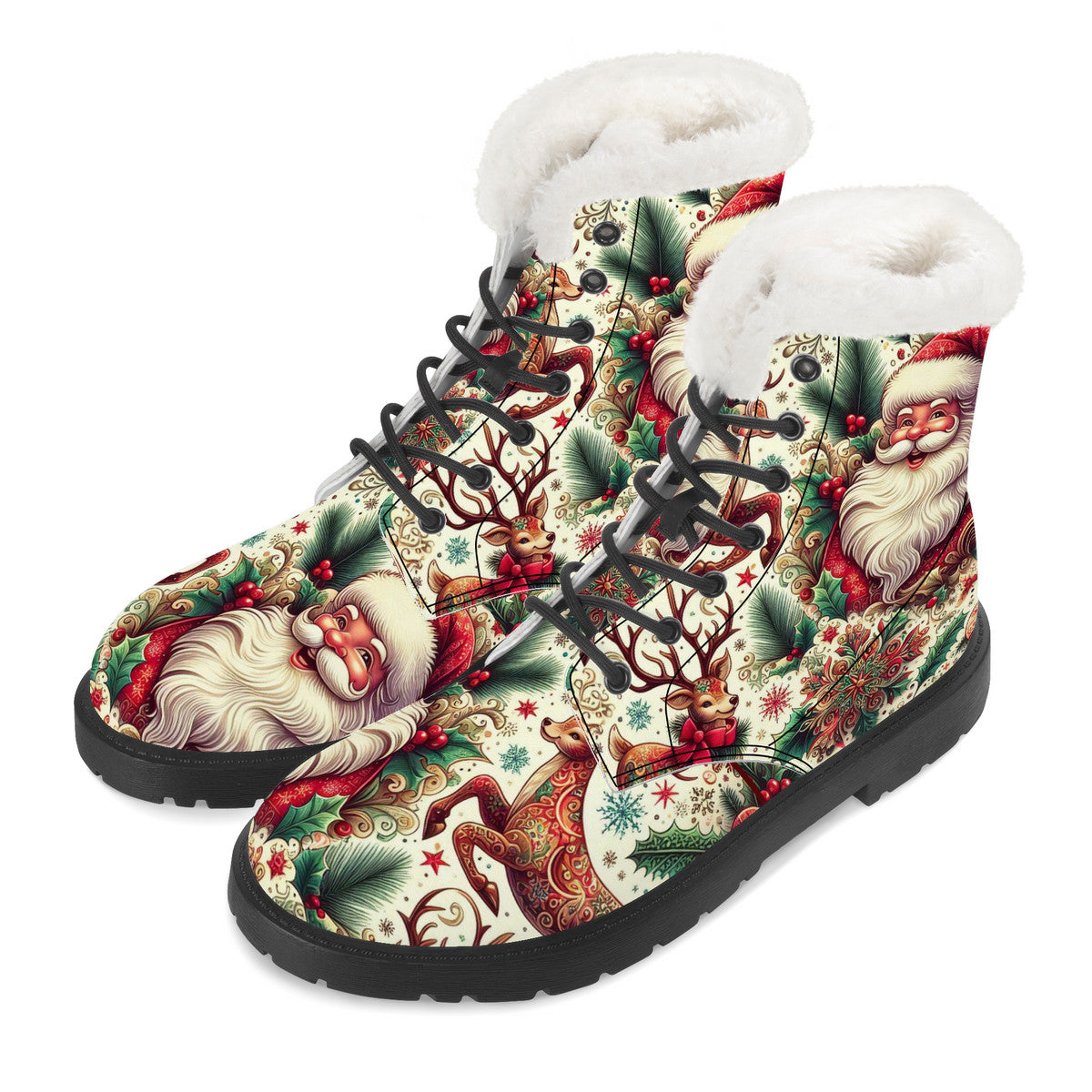 Santa Claus Christmas reindeers  Faux Fur Synthetic Leather Boot