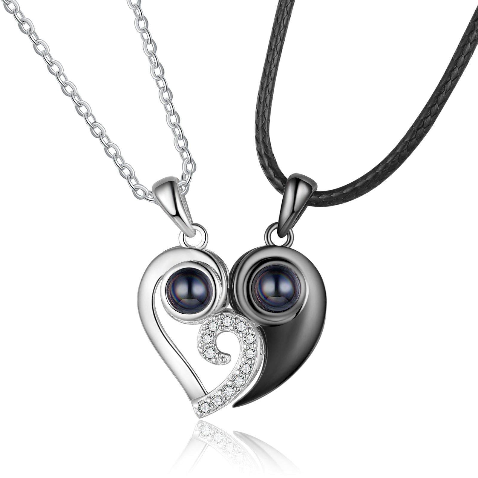 Custom Couple Projection Heart Necklace Set – Personalized Photo Inside Matching Love Jewelry - JewelryLuxeUS.Shop