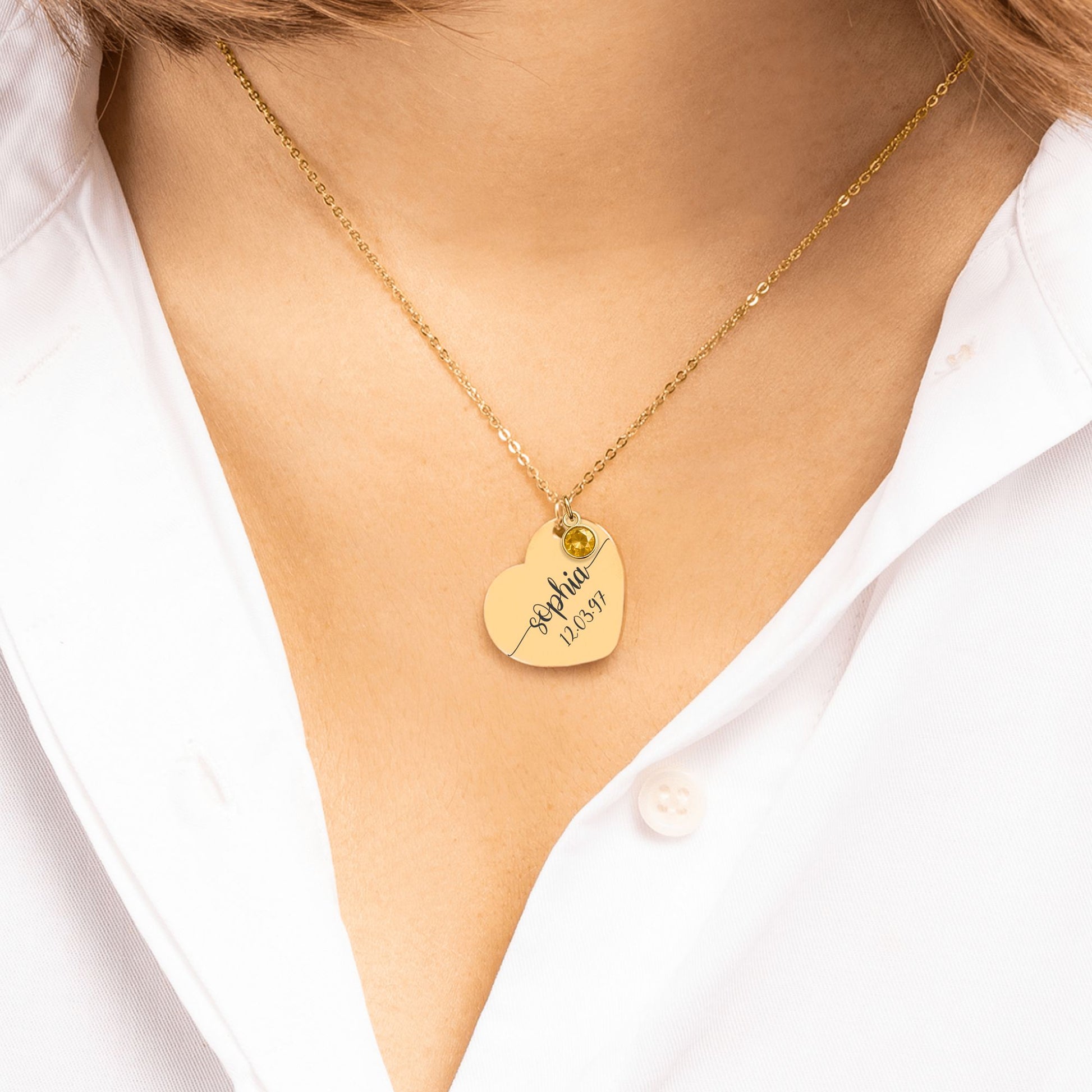 Heart Necklace with Birthstone – Merry Christmas & Happy New Year Message Card Gift by OwnPrint