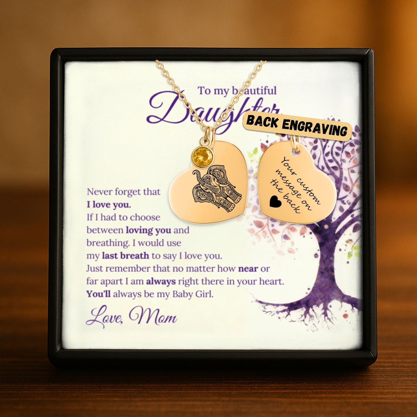 Daughter Heart Necklace with Birthstone OwnPrint