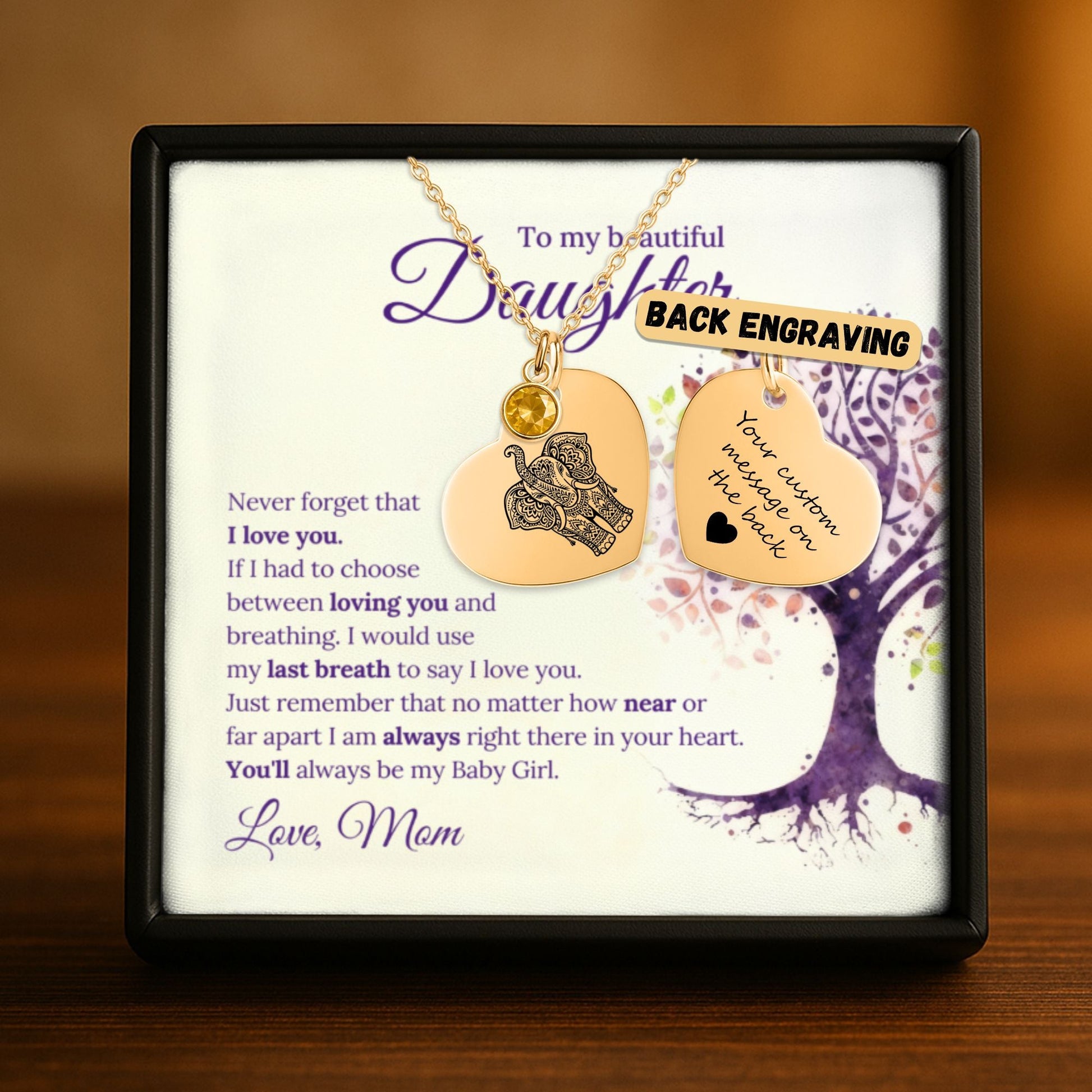 Daughter Heart Necklace with Birthstone OwnPrint