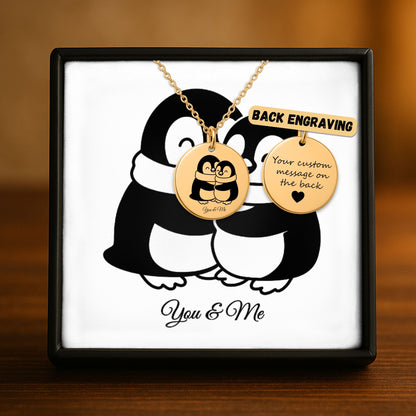 Personalized Penguin Coin Necklace for Couples – Custom Valentine Jewelry