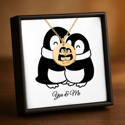 Personalized Penguin Coin Necklace for Couples – Custom Valentine Jewelry