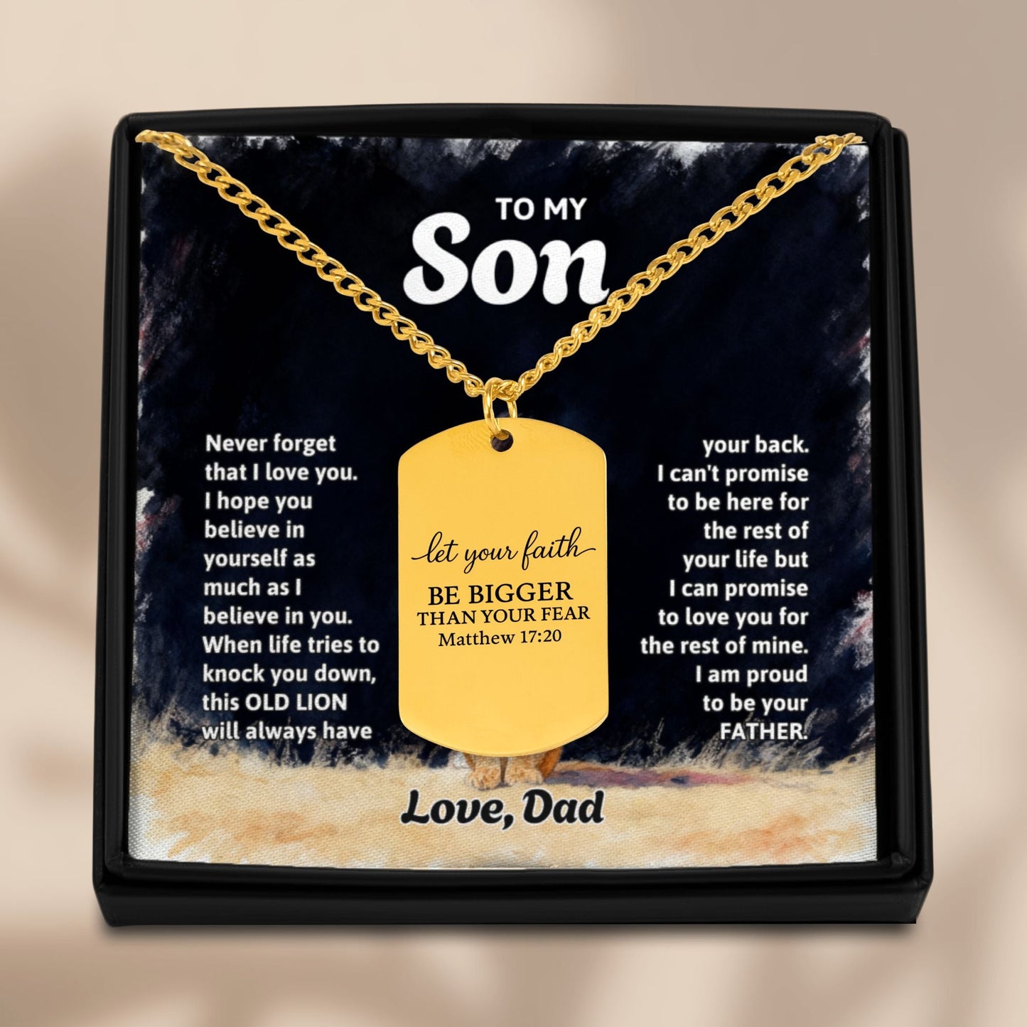 Lion Cuban Tag Necklace for Son from Dad OwnPrint