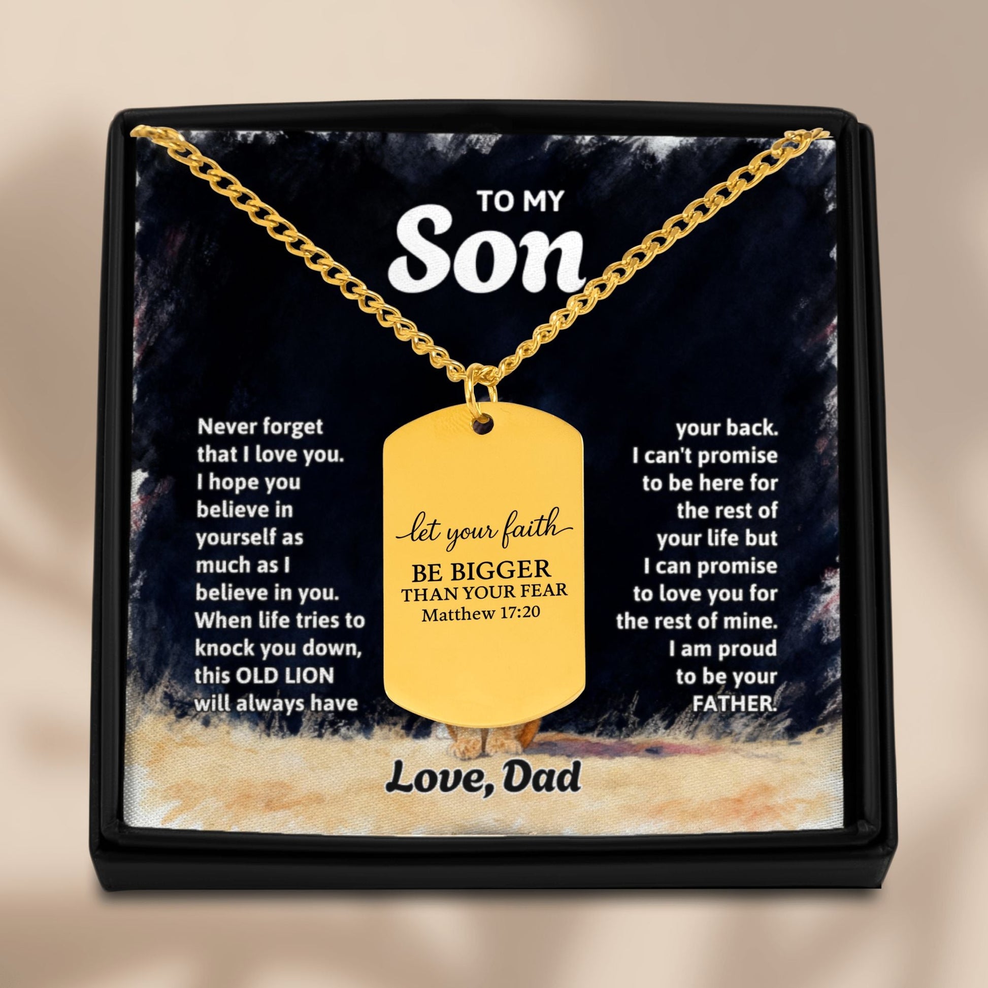 Lion Cuban Tag Necklace for Son from Dad OwnPrint