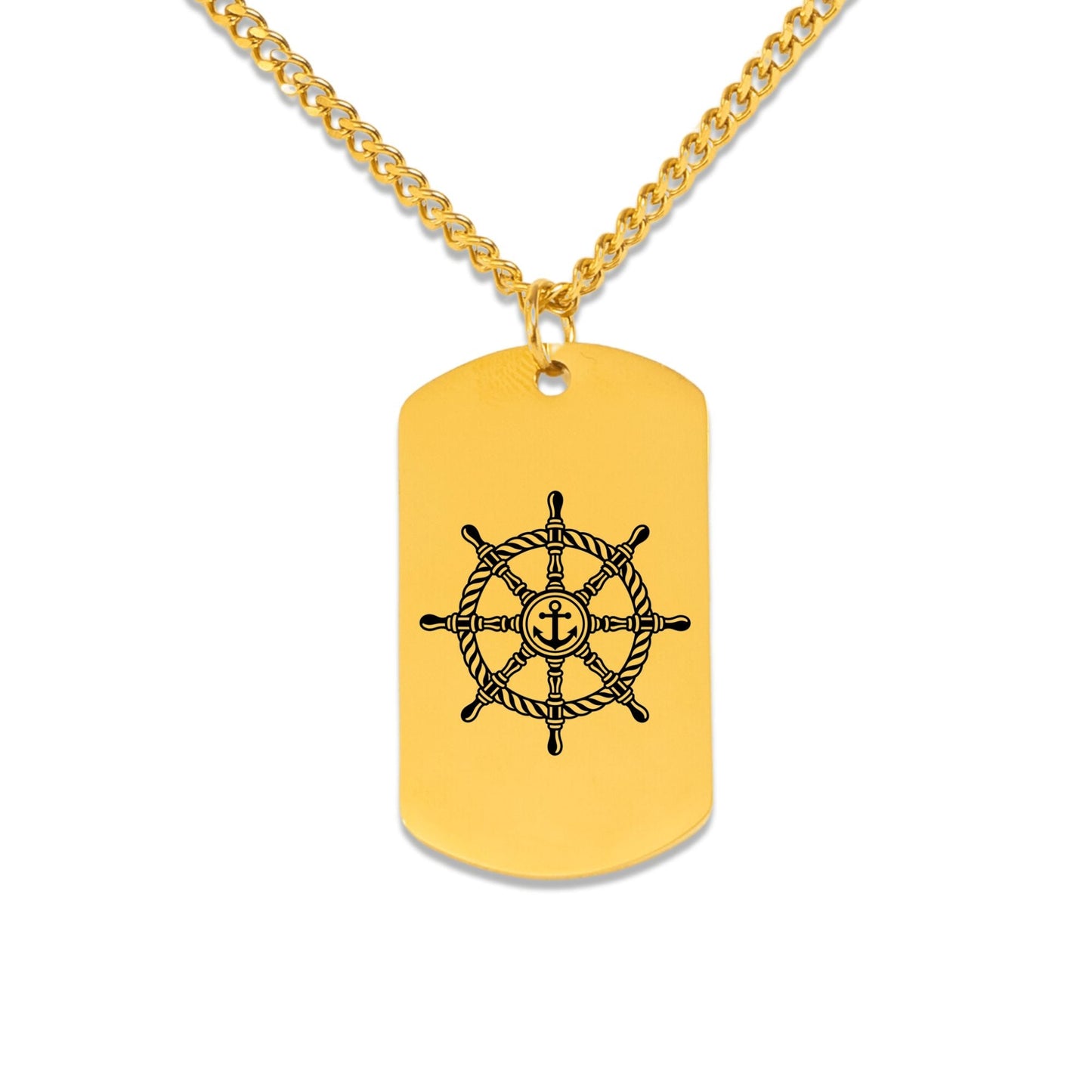 Cuban Tag Necklace with Engraved Ship Wheel, To my Husband OwnPrint
