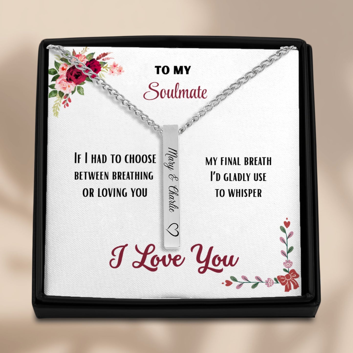 To my Soulmate 3D Bar Necklace by OwnPrint
