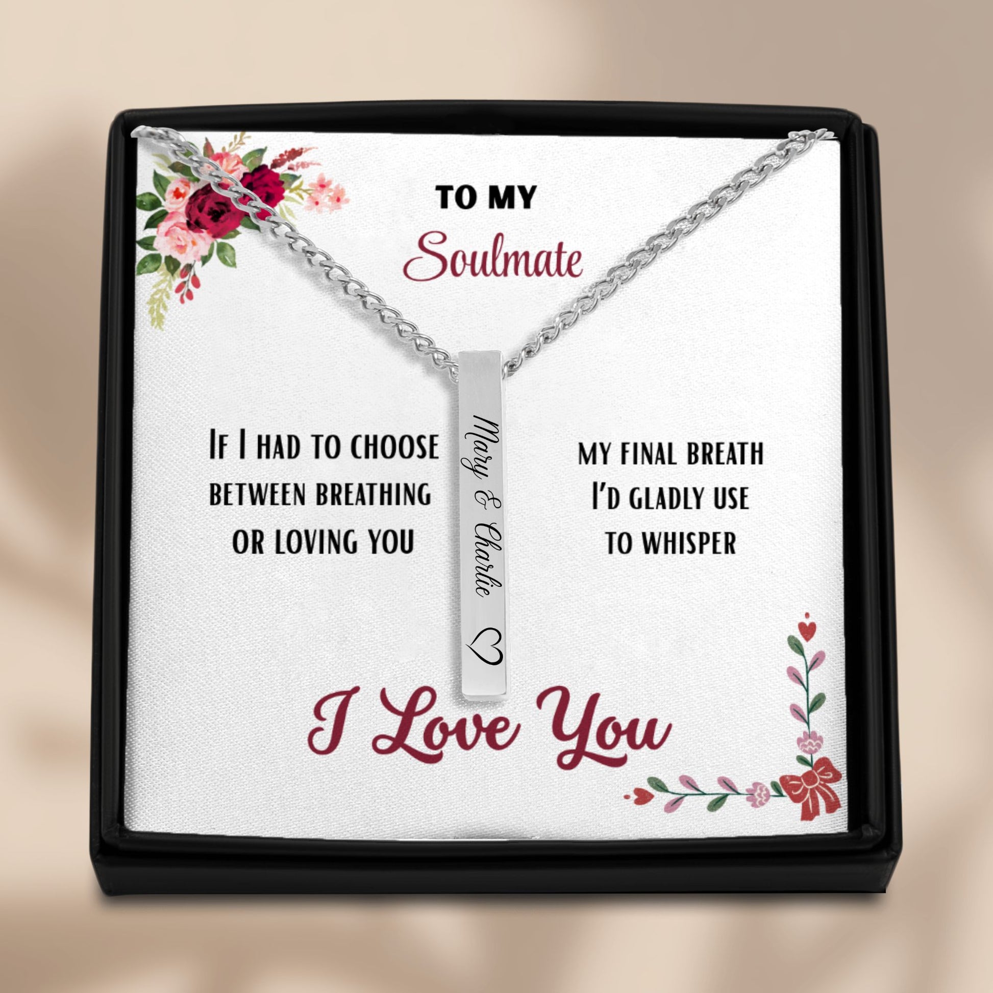 To my Soulmate 3D Bar Necklace by OwnPrint