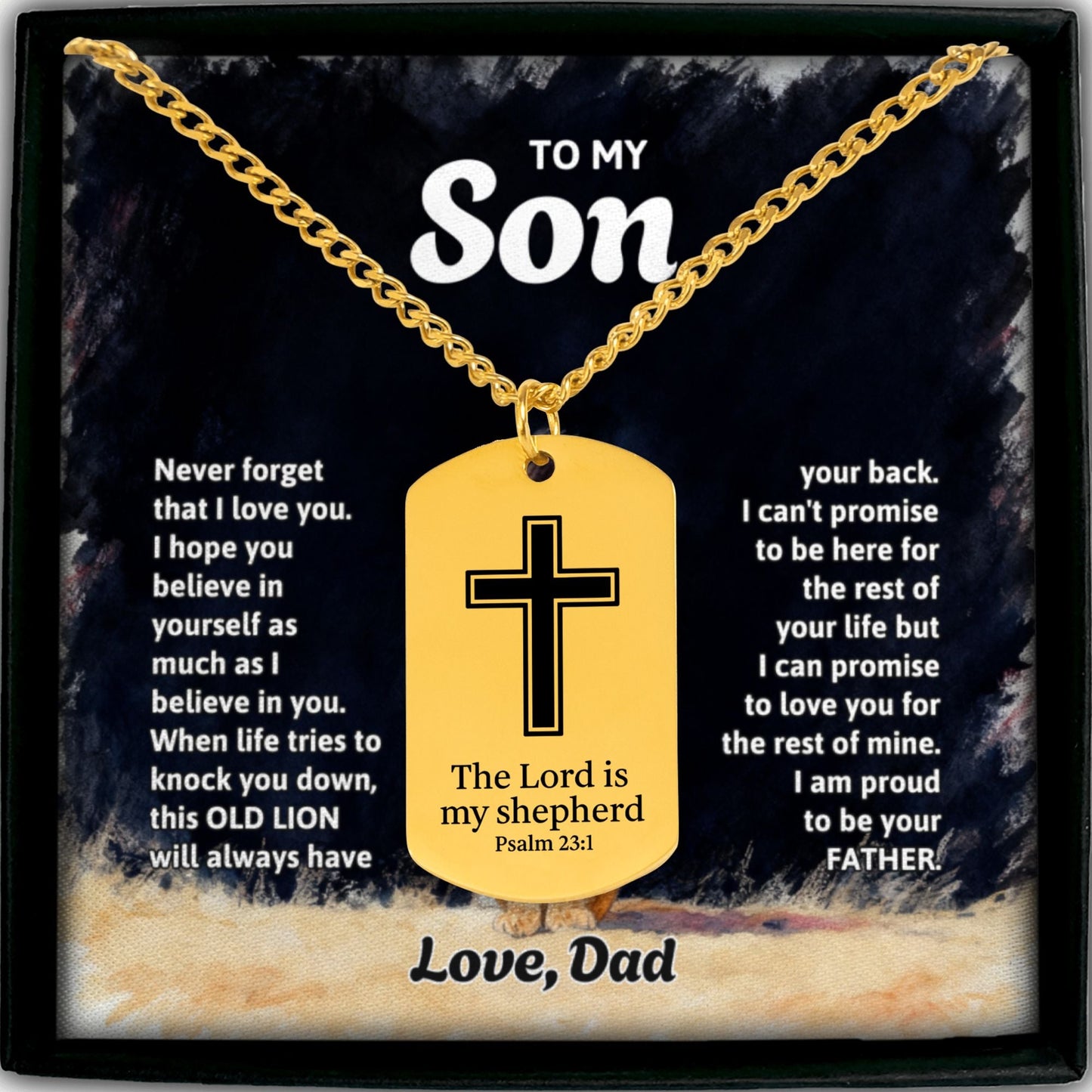 Cuban Tag Necklace Lion Design To my Son, Love Dad OwnPrint