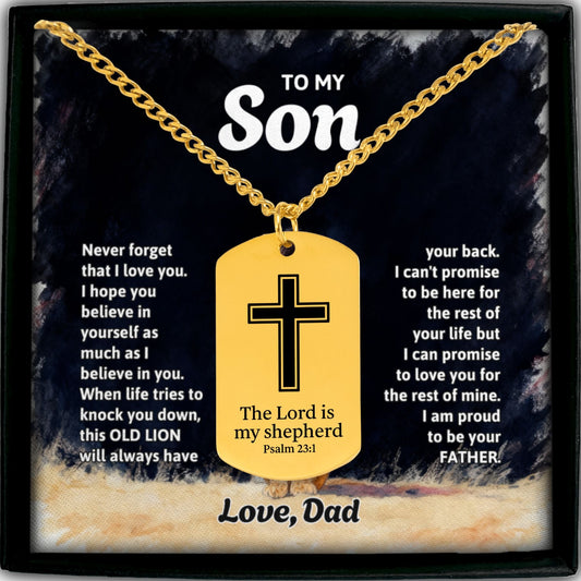 Cuban Tag Necklace Lion Design To my Son, Love Dad OwnPrint