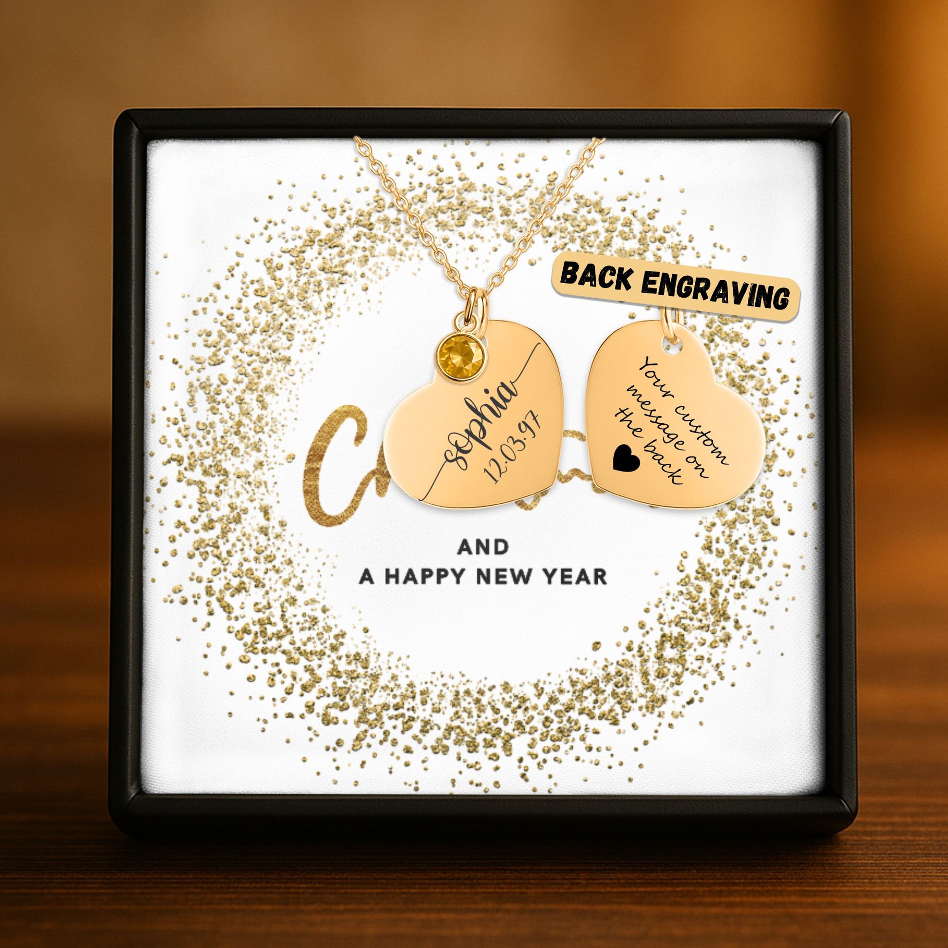 Heart Necklace with Birthstone – Merry Christmas & Happy New Year Message Card Gift by OwnPrint
