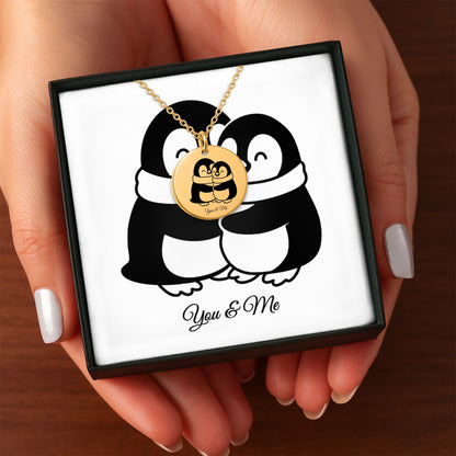 Personalized Penguin Coin Necklace for Couples – Custom Valentine Jewelry