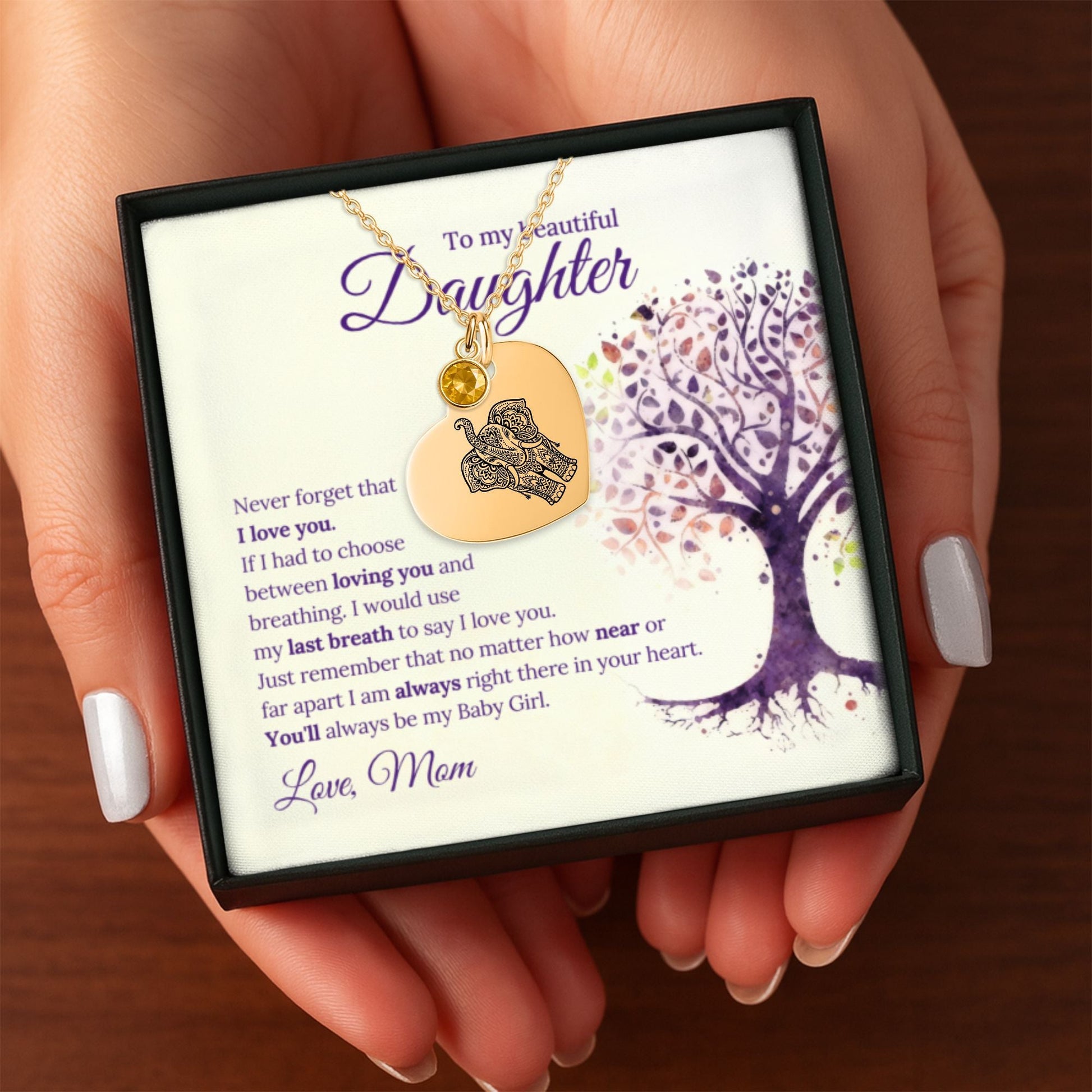 Daughter Heart Necklace with Birthstone OwnPrint
