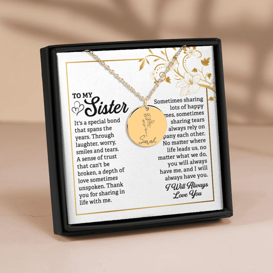 Name & Birth Flower Necklace to my Sister