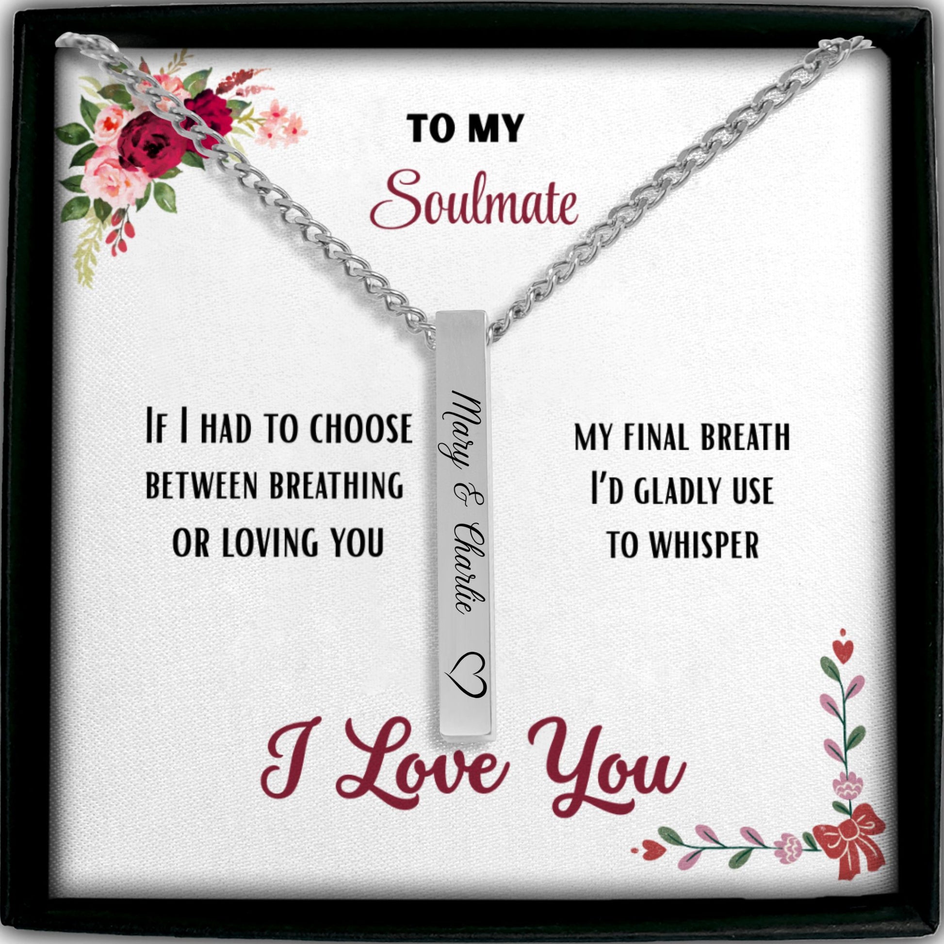 To my Soulmate 3D Bar Necklace by OwnPrint