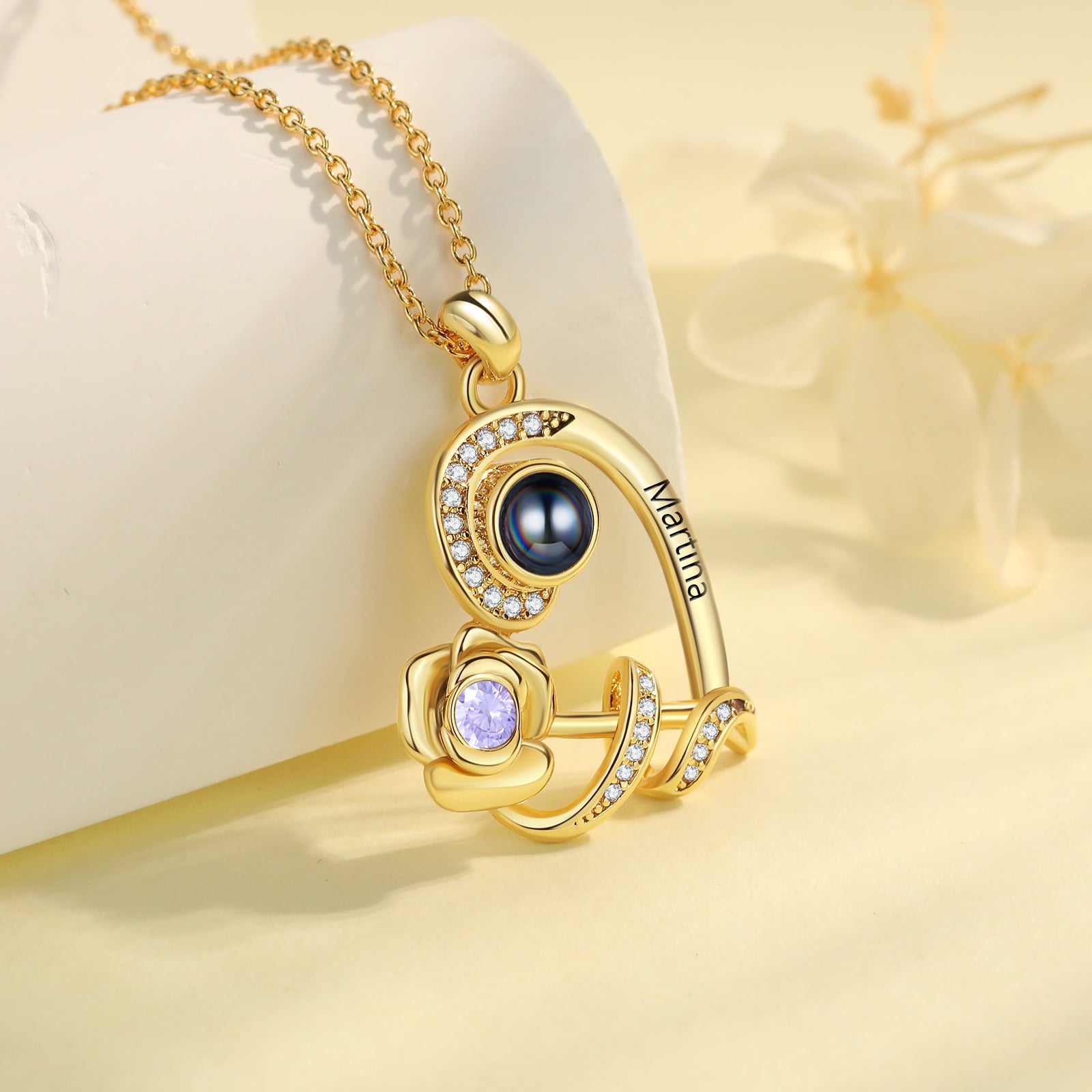 Custom Photo Projection Birthstone Necklace by cmoffer