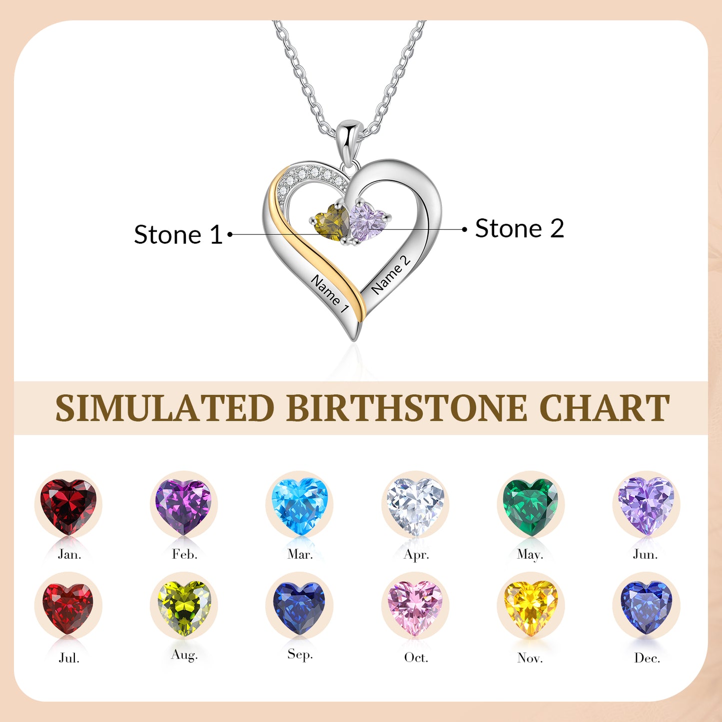 925 Sterling silver Custom Birthstone Engraved Necklace