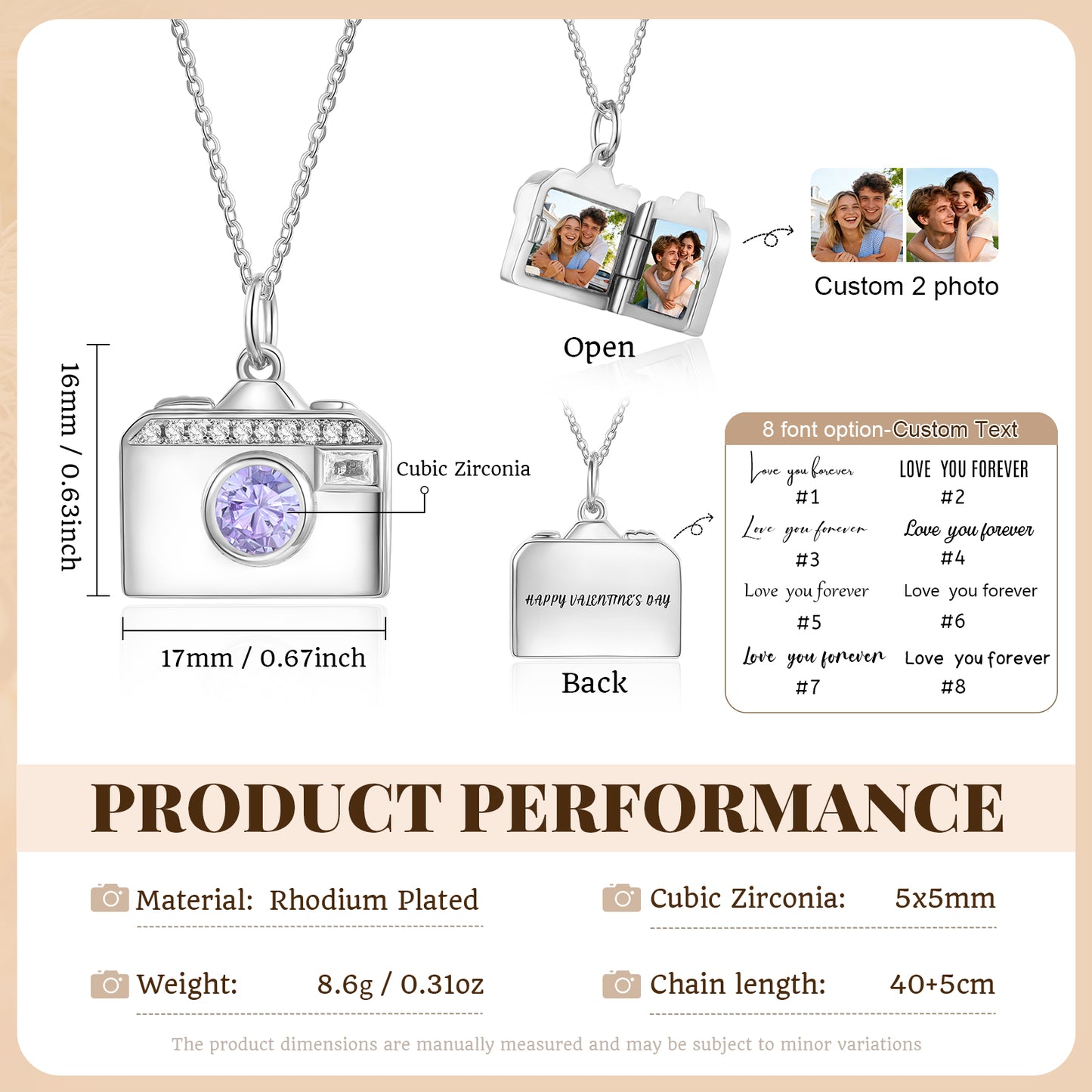 Brass Personalized birthstone & photo necklace