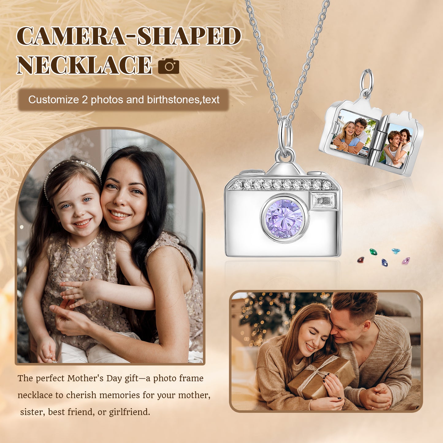 Brass Personalized birthstone & photo necklace