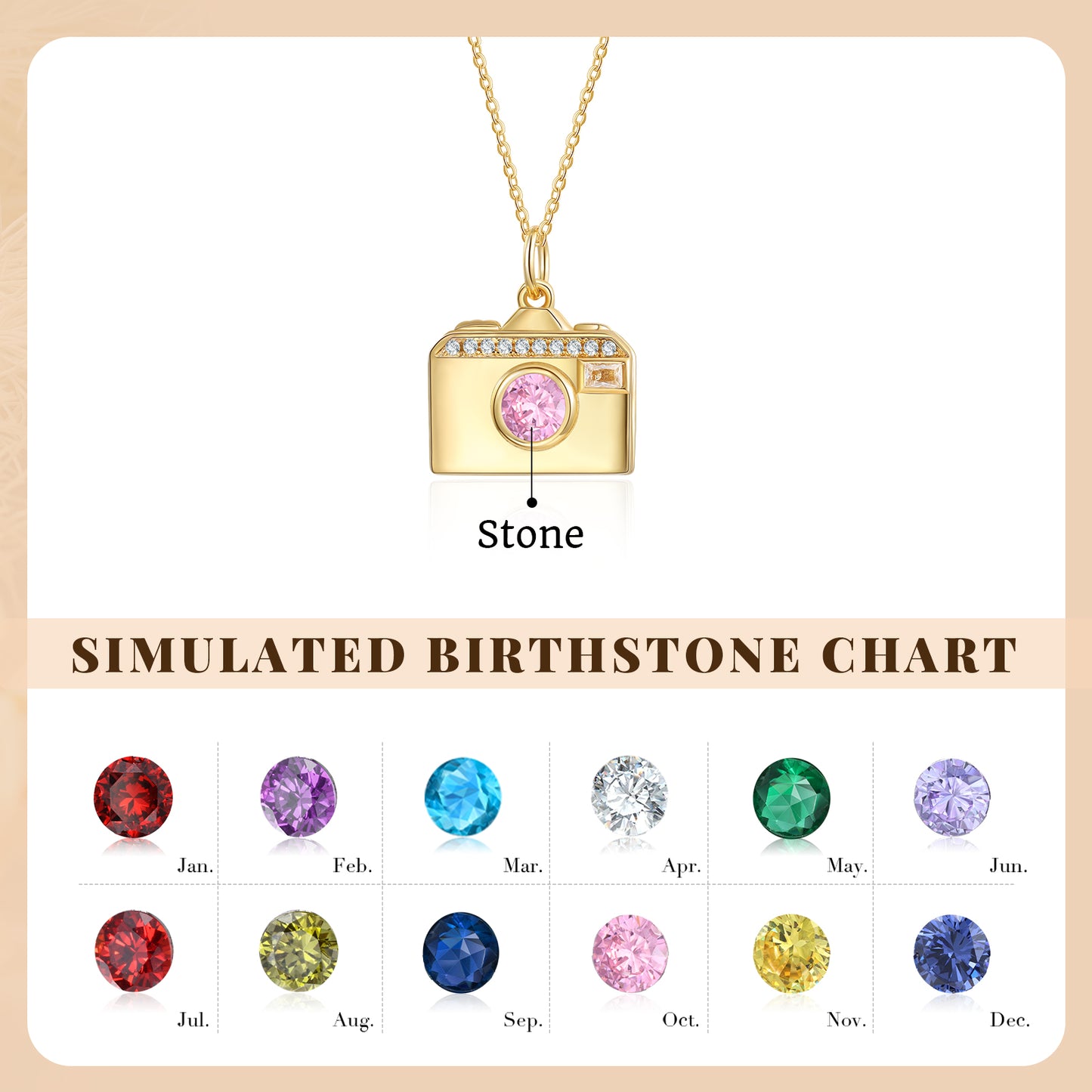 Brass Personalized birthstone & photo necklace