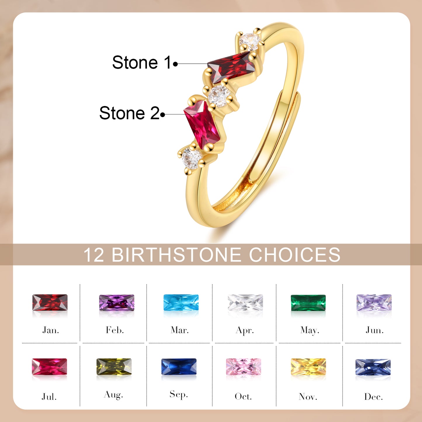 Brass personalized birthstone ring