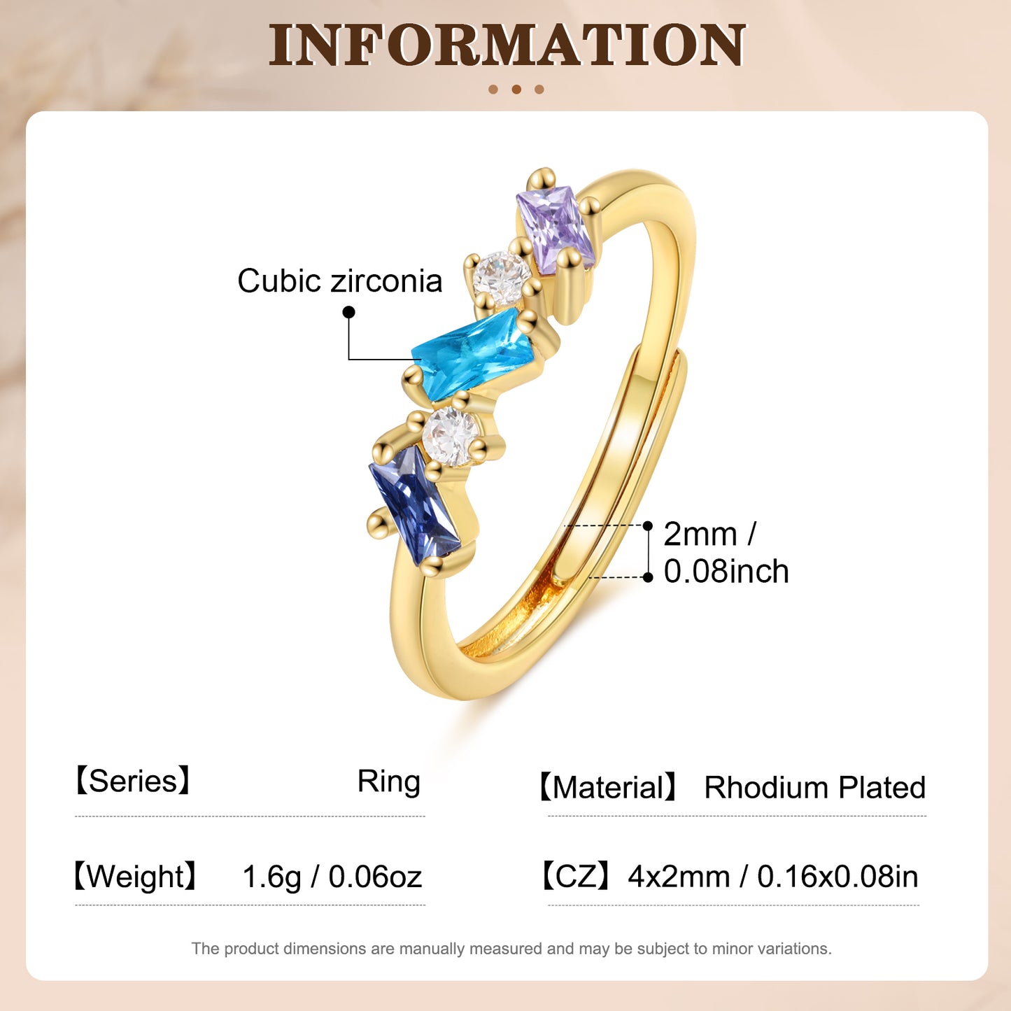 Brass personalized birthstone ring