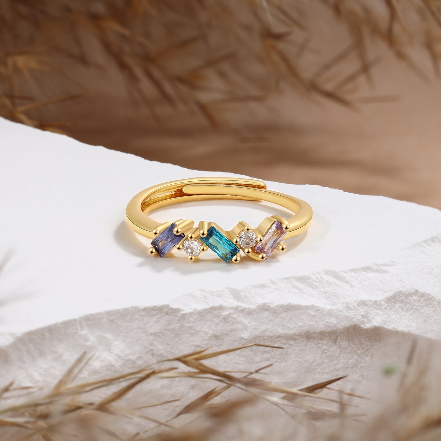 Brass personalized birthstone ring