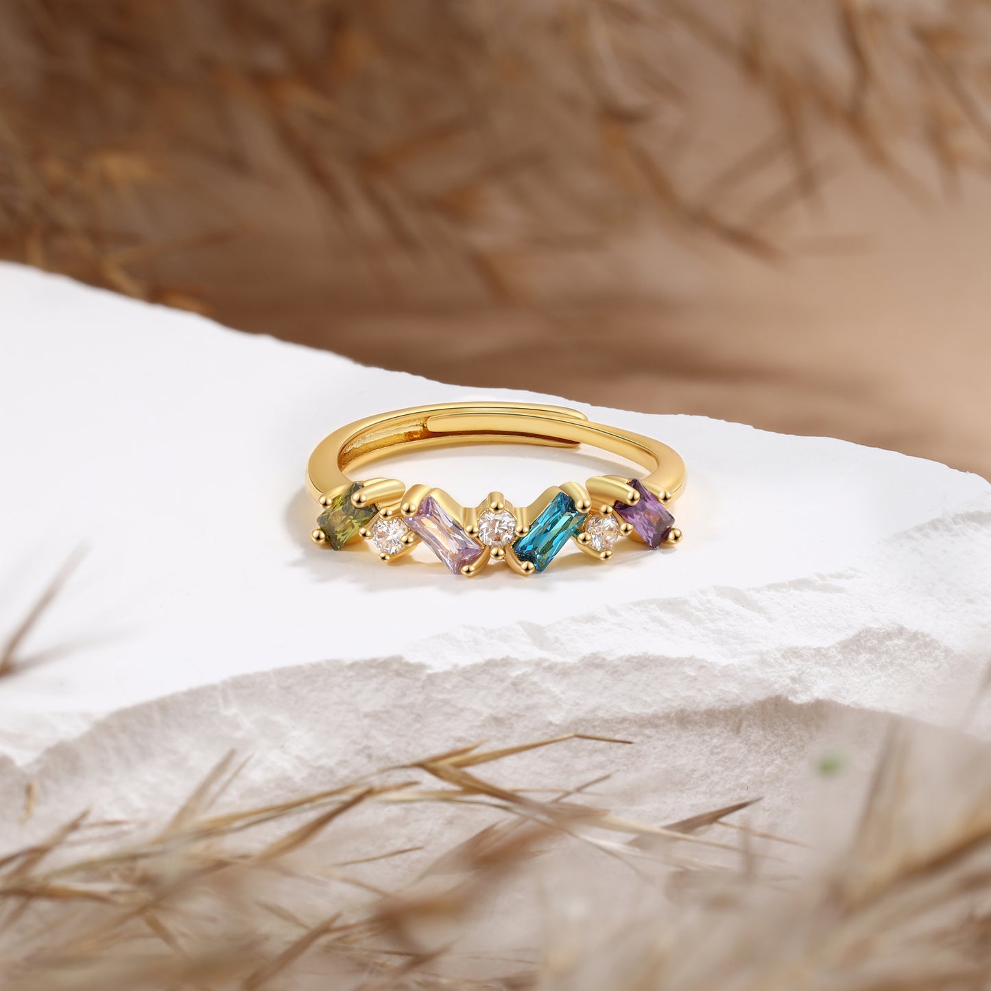 Brass personalized birthstone ring