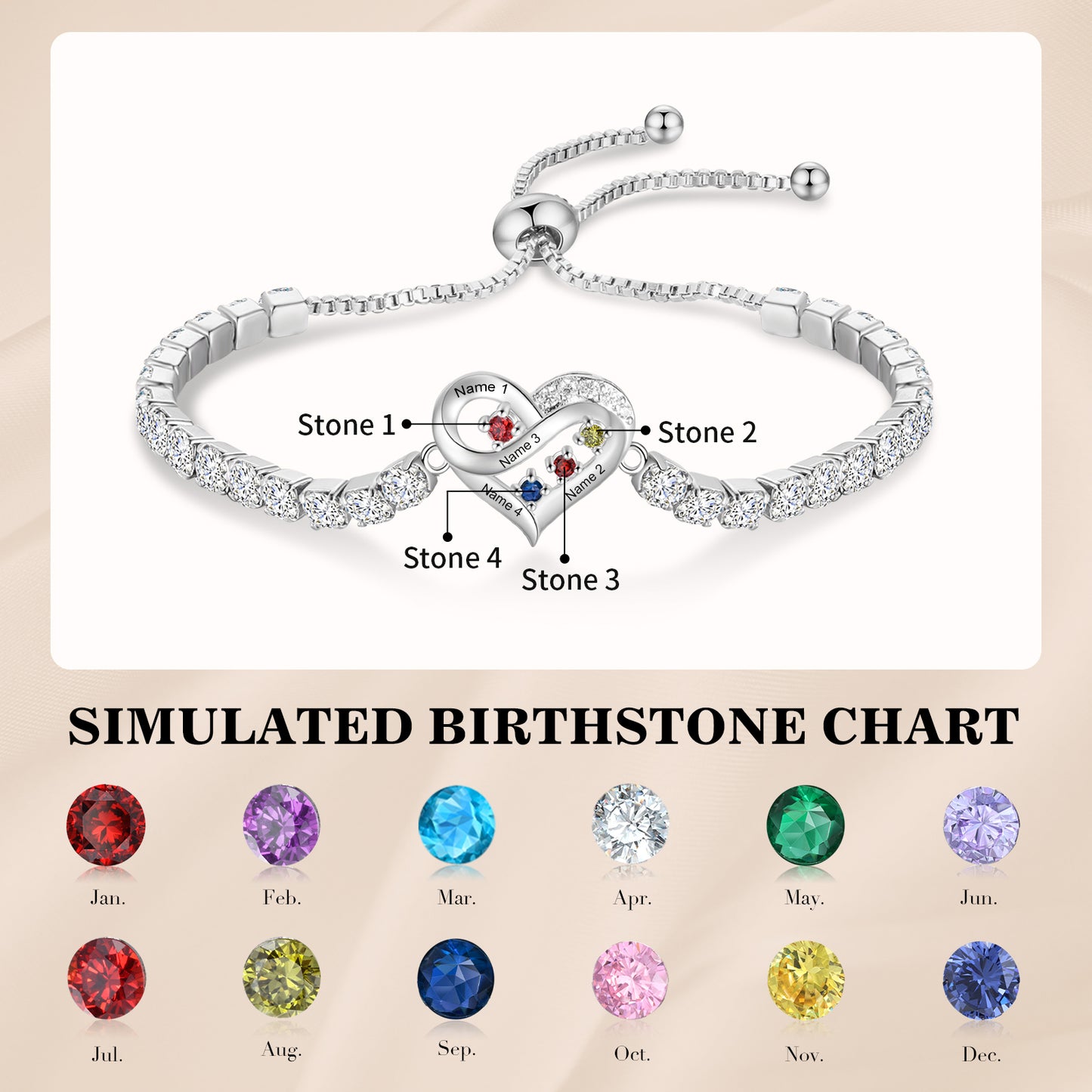 Brass personalized birthstone bracelets