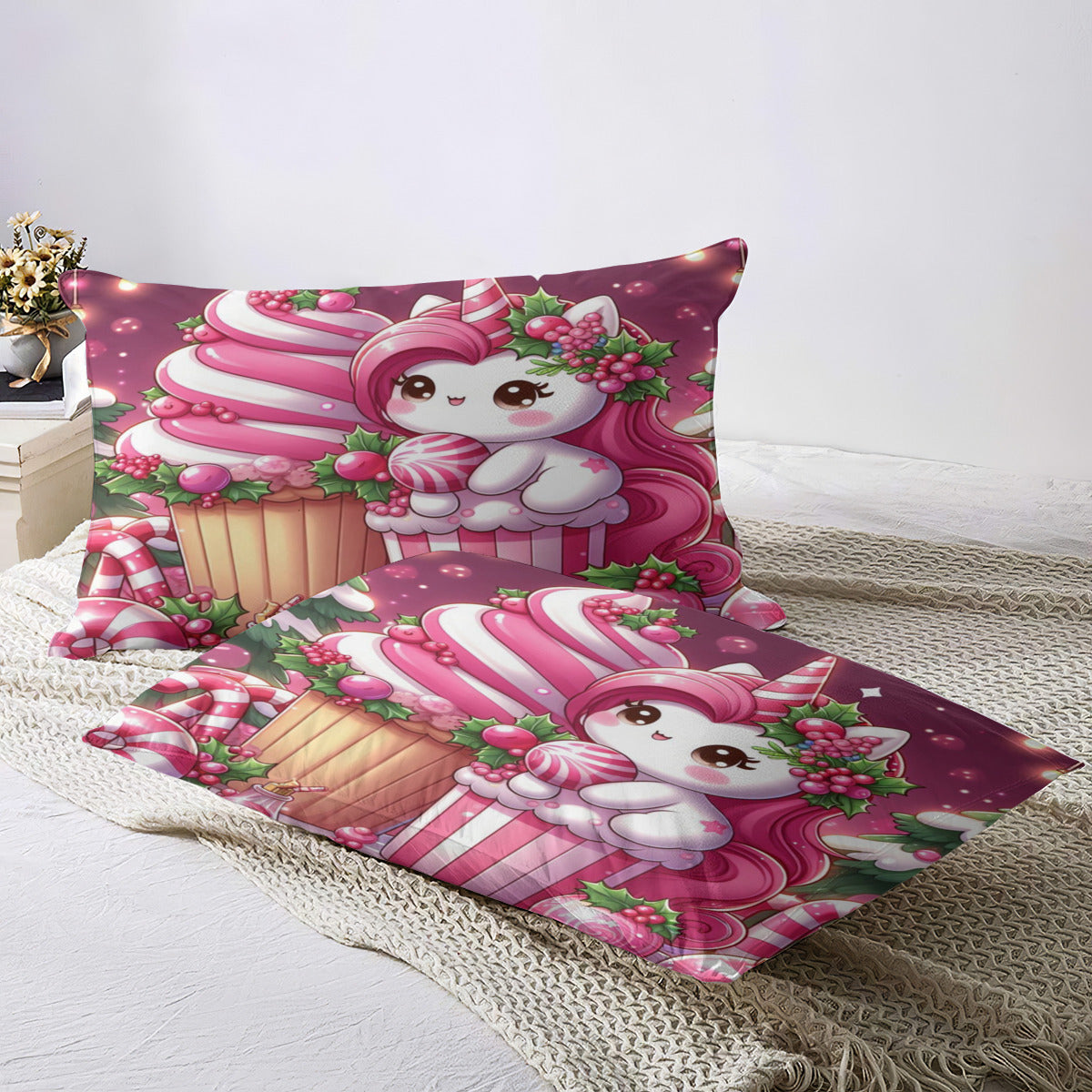 Quilt Cover Four-Piece Set (Double-Sided Printing) | Polyester - pink ch1 by My Store
