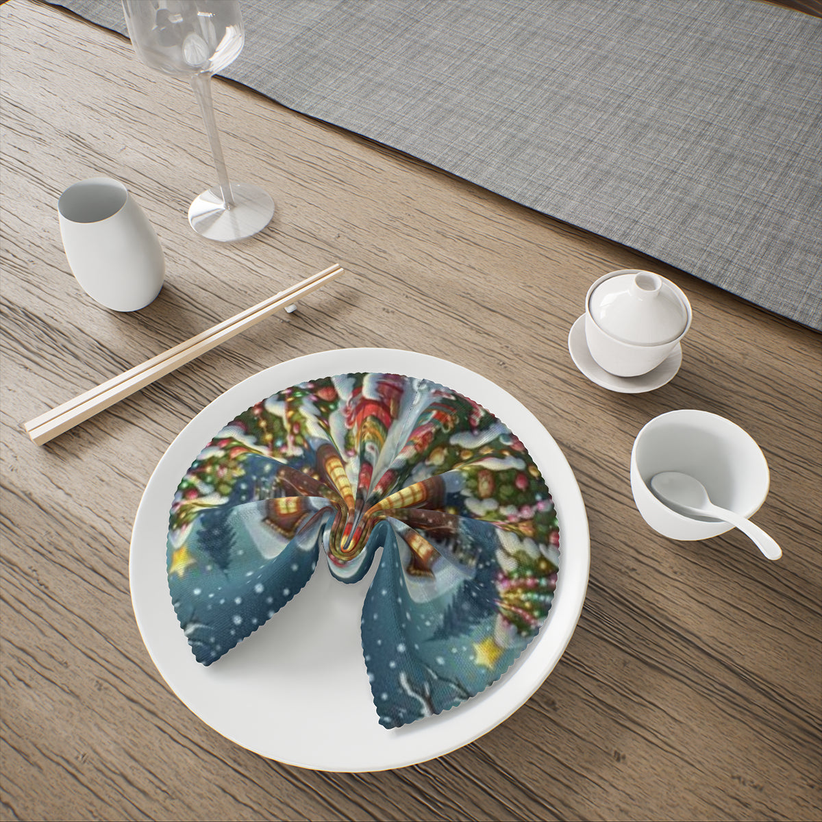 Christmas House Napkin Fabric｜ Polyester by ChristmasLoving.Shop