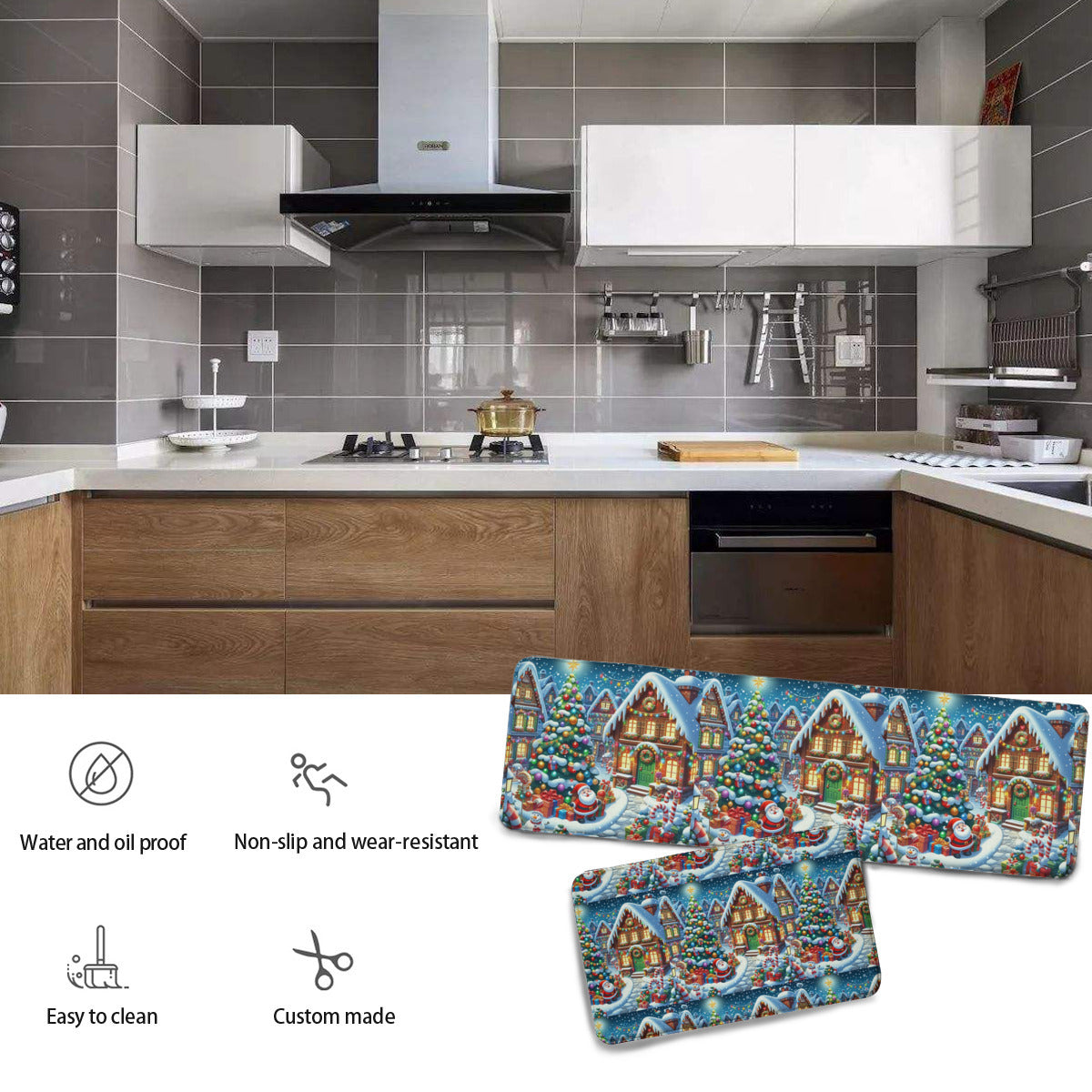 Two-piece L multifunctional kitchen mat Christmas House rug by ChristmasLoving.Shop