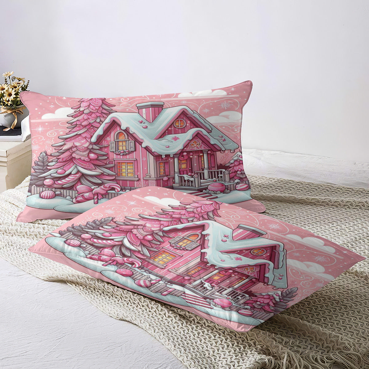 Quilt Cover Four-Piece Set (Double-Sided Printing) | Polyester - pink h1 by My Store