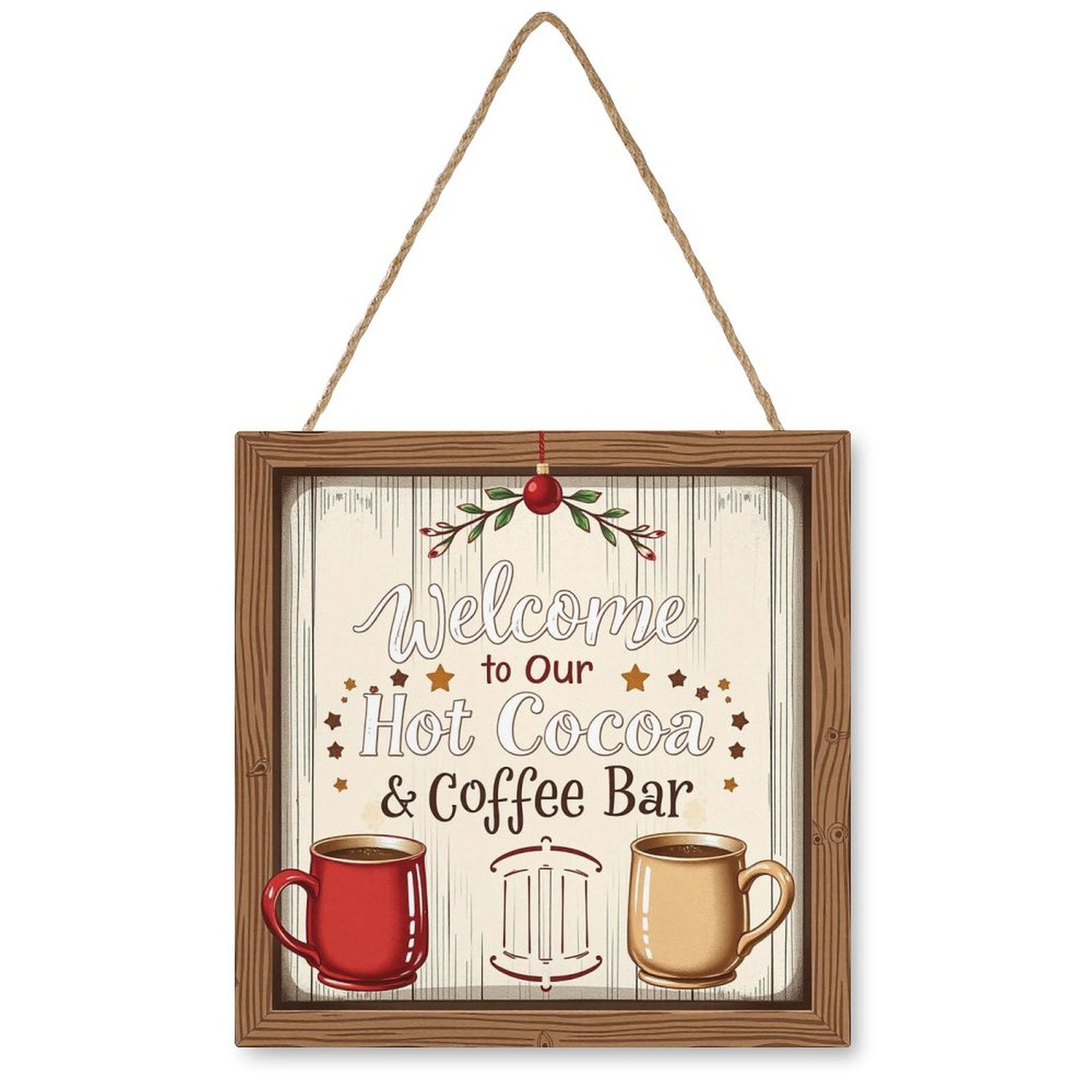 Welcome Coffe Bar Christmas Hot Cocoa Sign Square Wood Wall Decor Hanging Sign-12"x12"/30x30cm by SALE-Personal Design