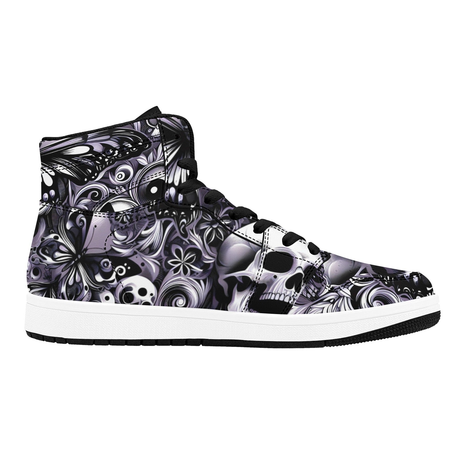 Skulla and Roses Women's High Top Sneakers (Model 20042) by Artsadd