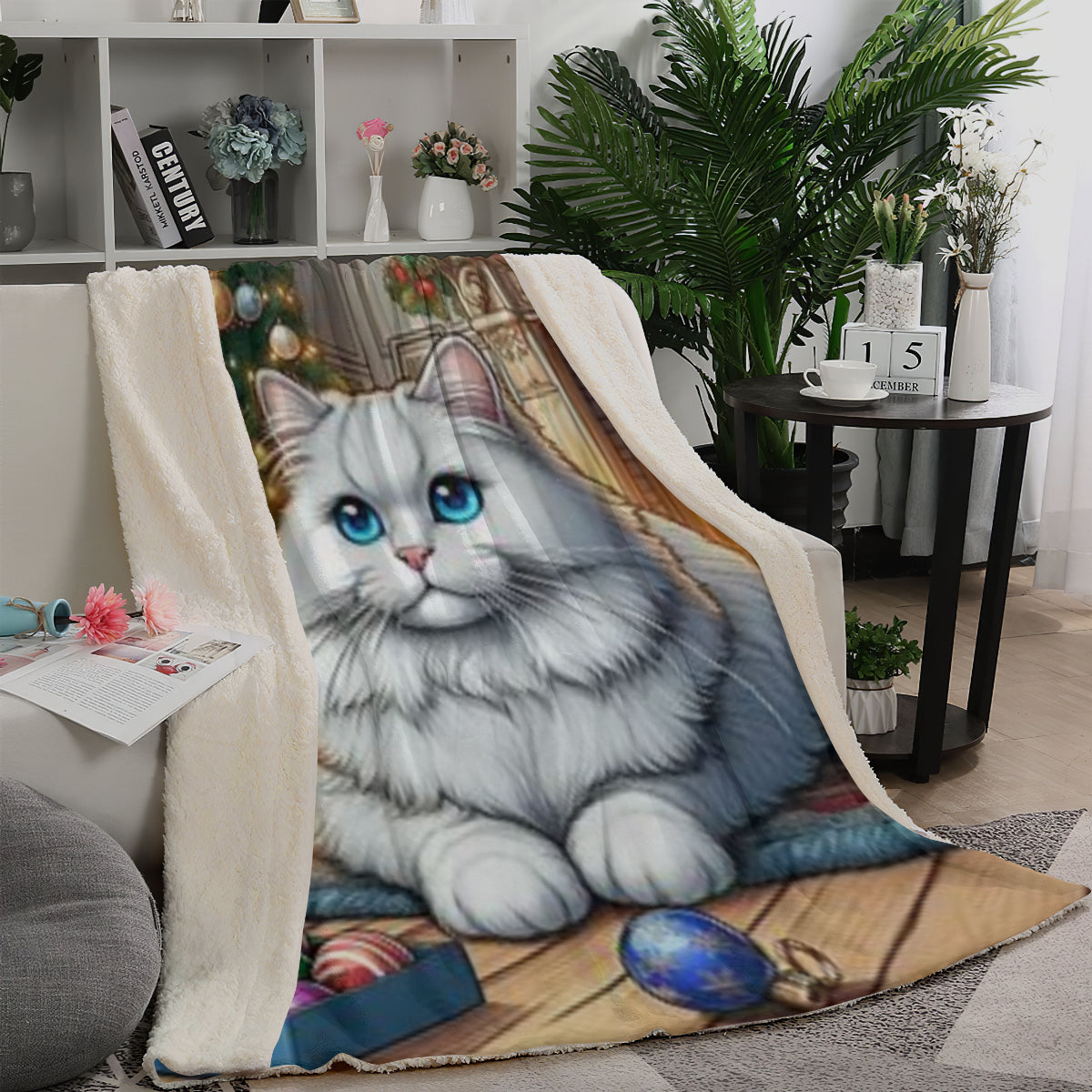 Sherpa Blanket (Vertical Version) | Polyester (Imitation Wool) - wh cat ch1 by ChristmasLoving.Shop